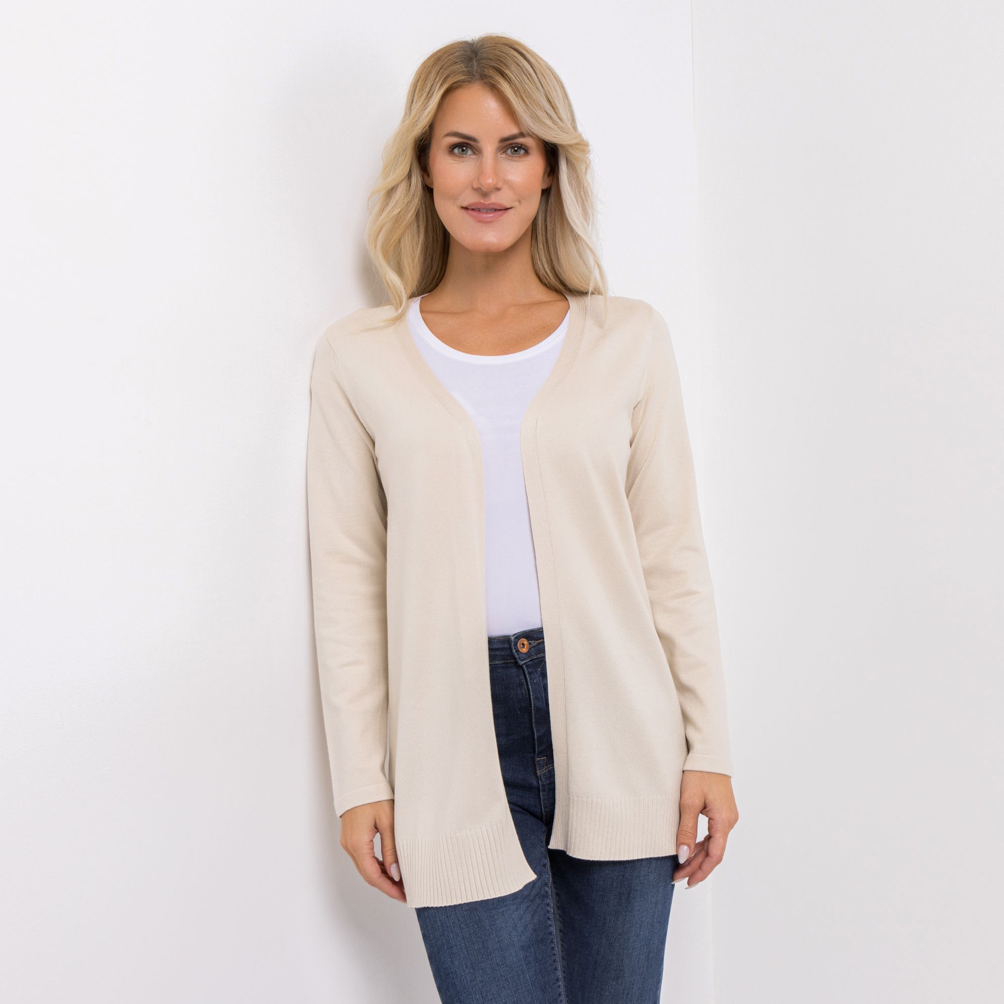 B-Ware VIA MILANO Longcardigan Rippstrick offene Front