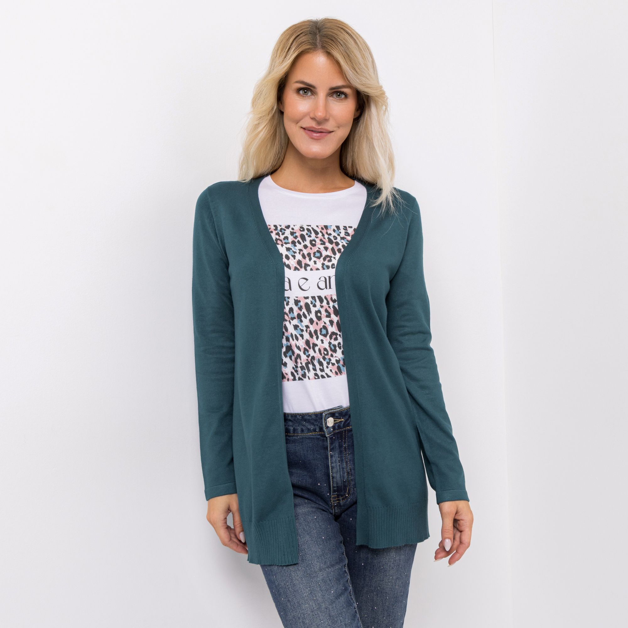 B-Ware VIA MILANO Longcardigan Rippstrick offene Front