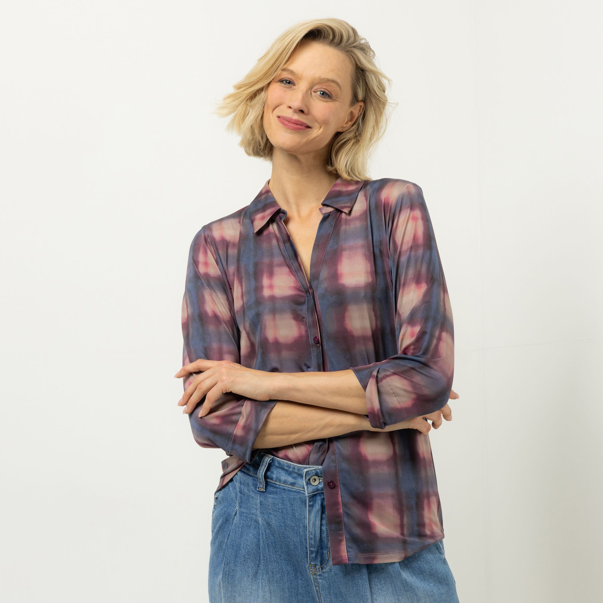B-Ware DINE 'N' DANCE Jerseybluse 3/4-Arm Knopfleiste