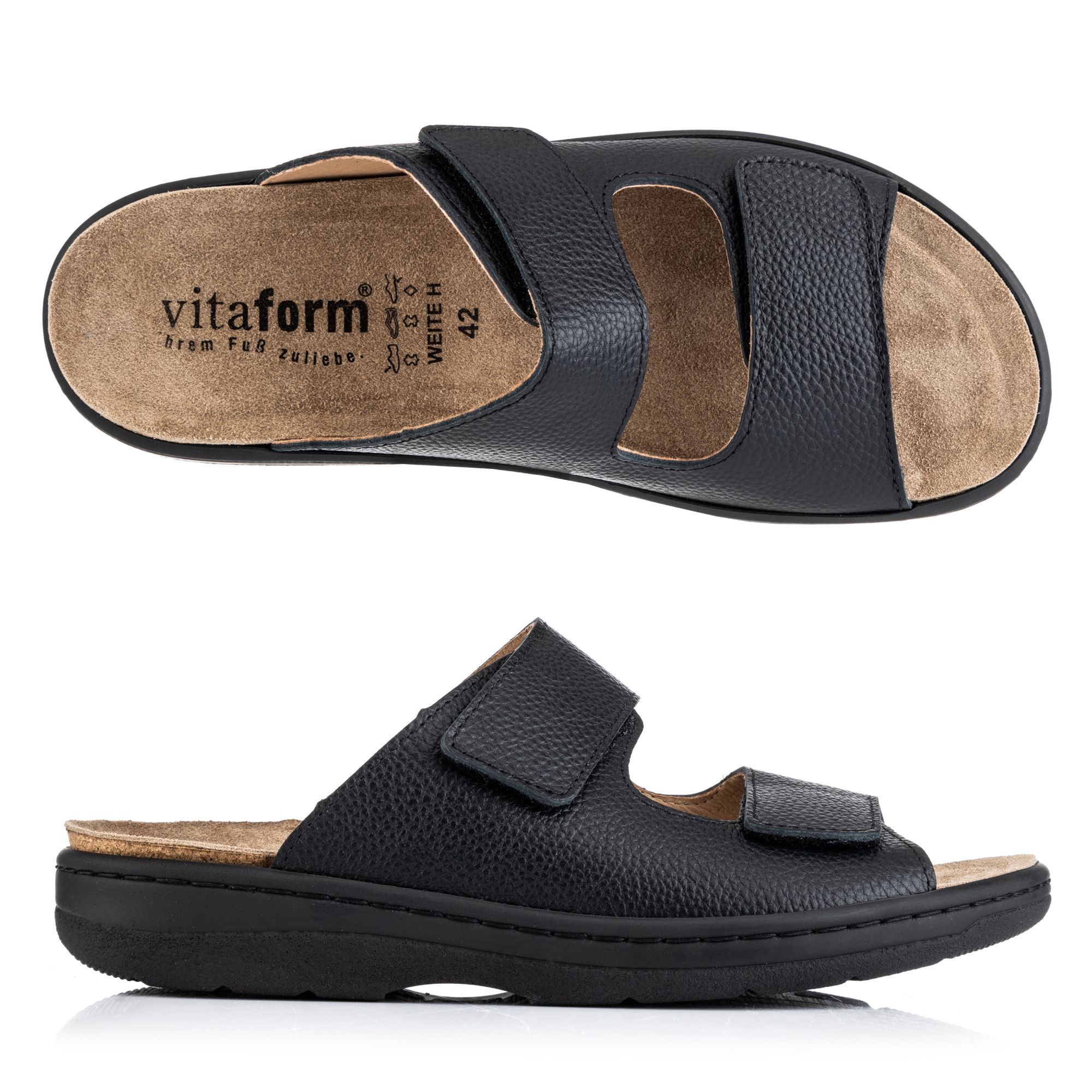 B-Ware VITAFORM Herren- Pantolette Nappaleder 2 Klettverschlüsse