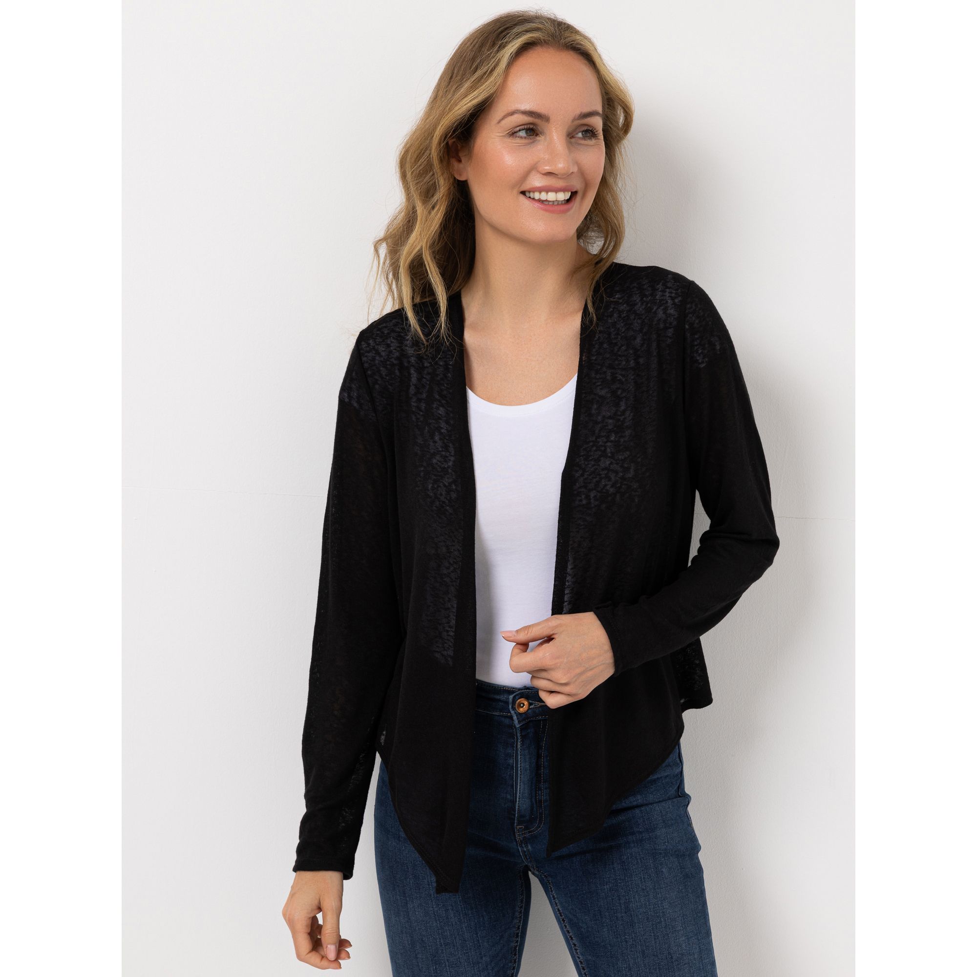 B-Ware KIM & CO. Bolero, Langarm Leinen-Optik Jersey offene Front