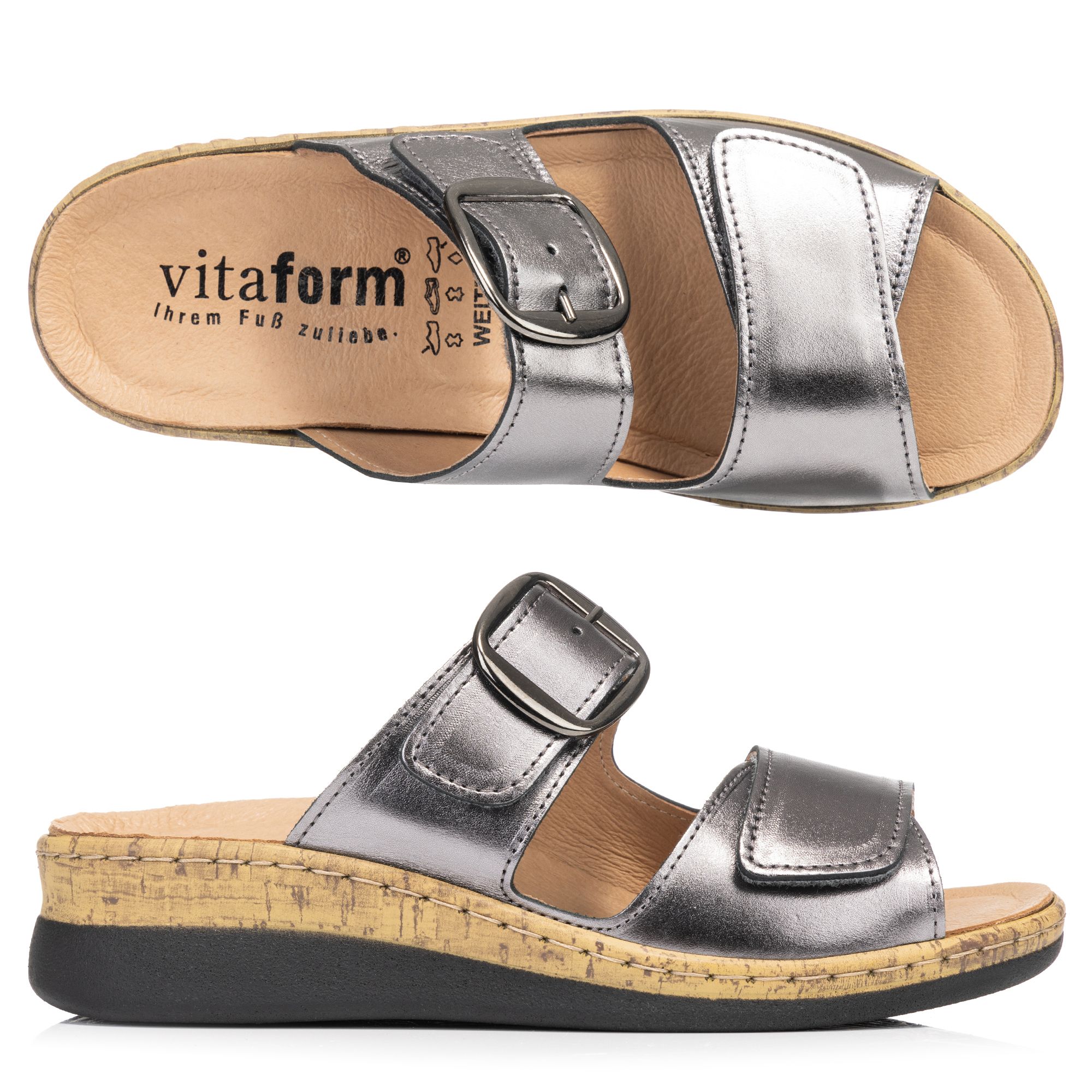 B-Ware VITAFORM Damen- Pantolette echt Leder große Schnalle