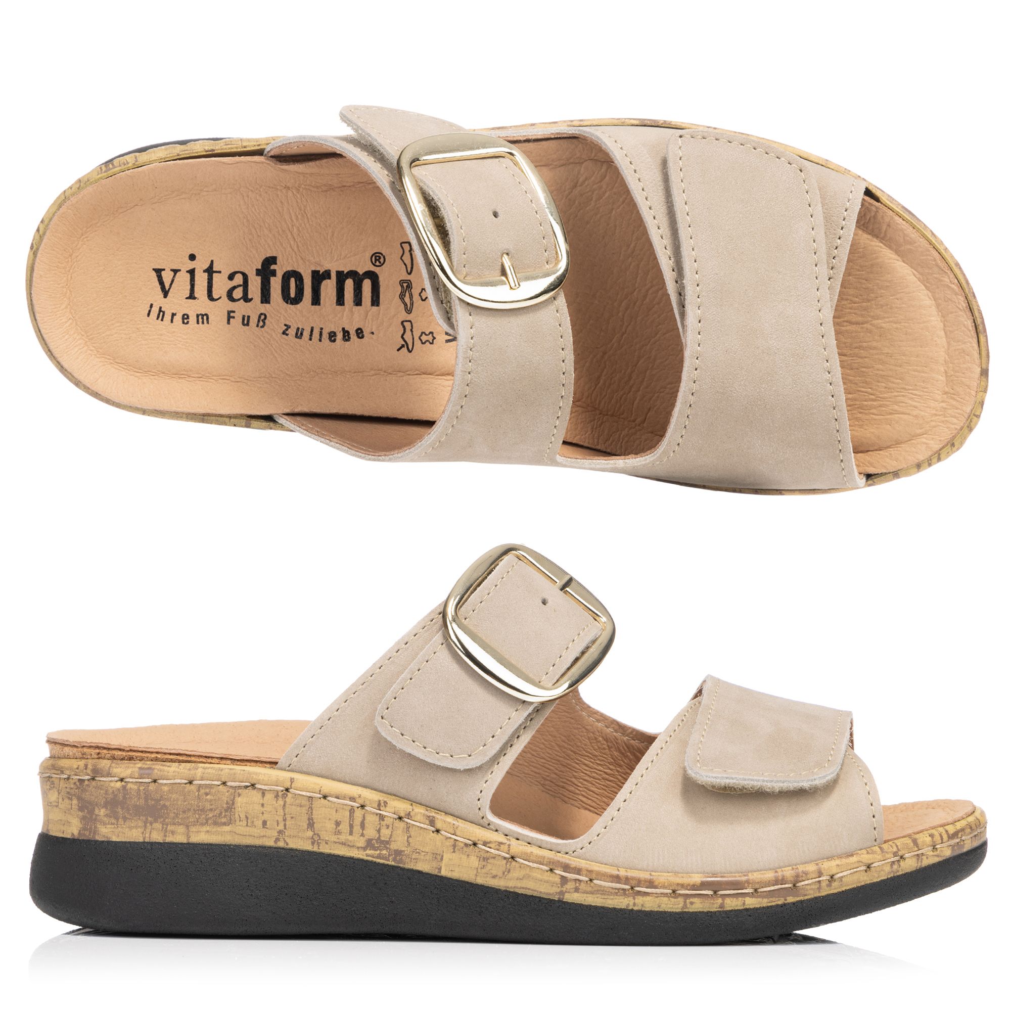 B-Ware VITAFORM Damen- Pantolette echt Leder große Schnalle