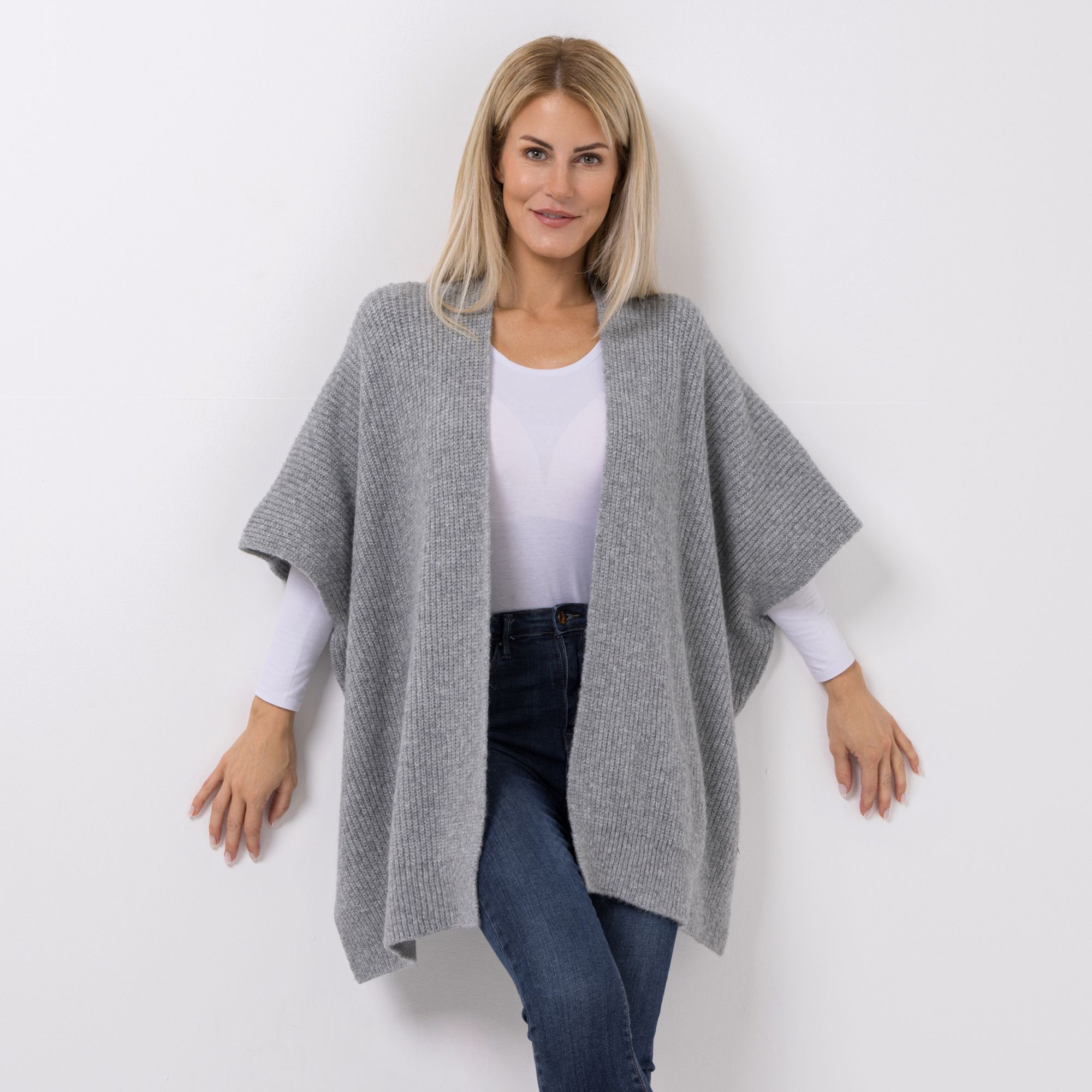 B-Ware EVA LUTZ Strick-Cape offene Front Effektgarn