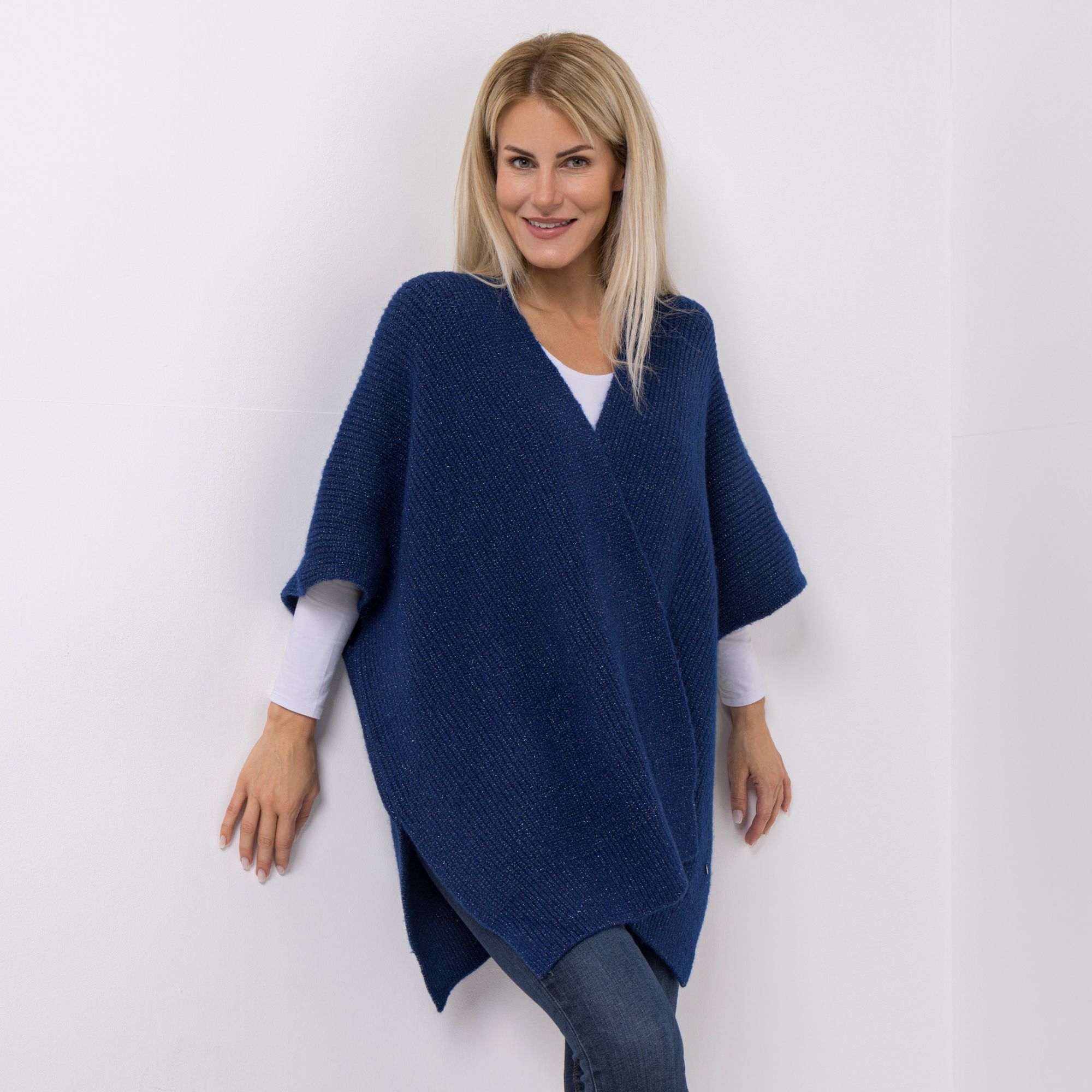 B-Ware EVA LUTZ Strick-Cape offene Front Effektgarn