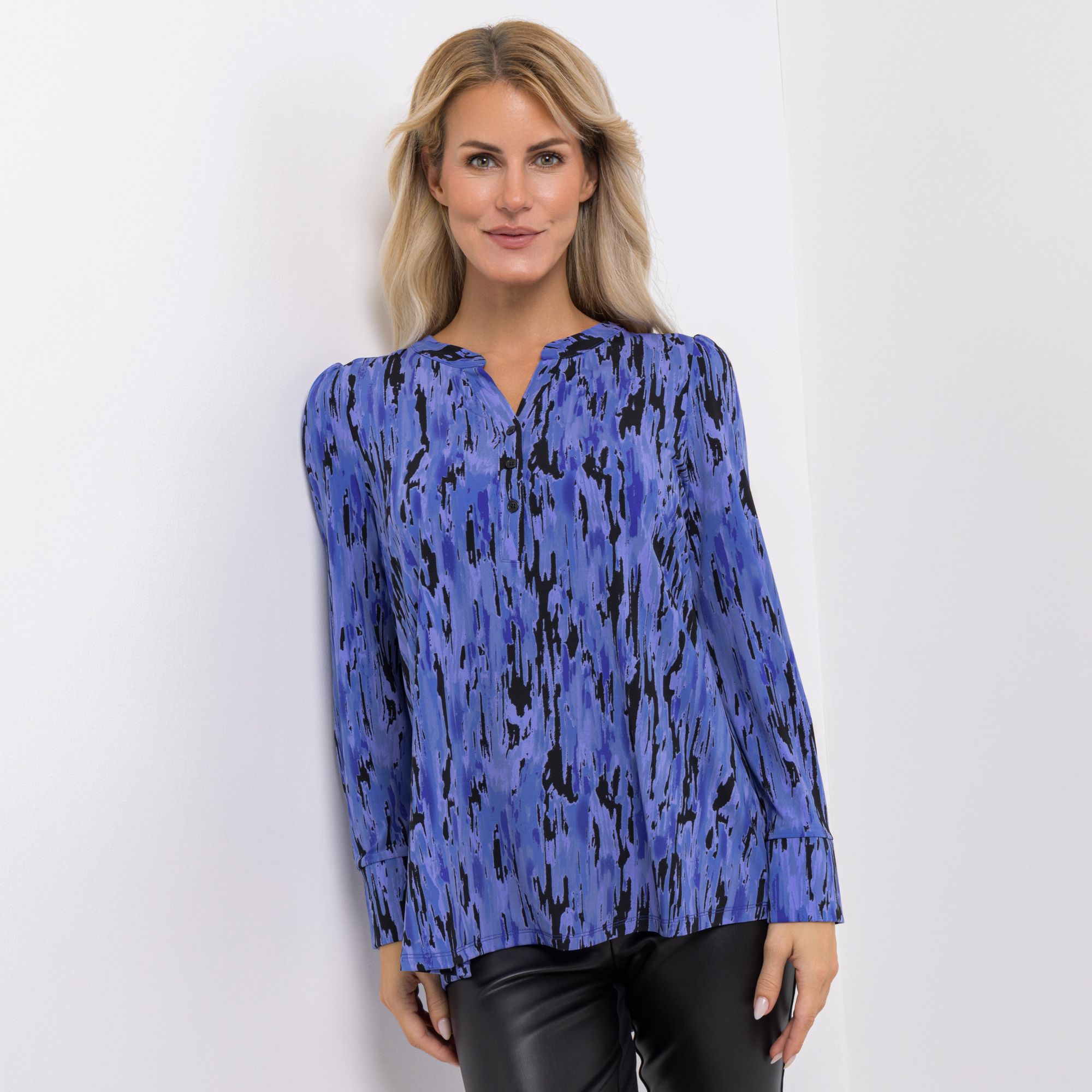 B-Ware VIA MILANO Blusen-Shirt, 1/1-Arm Jersey-Stretch Serafino-Kragen