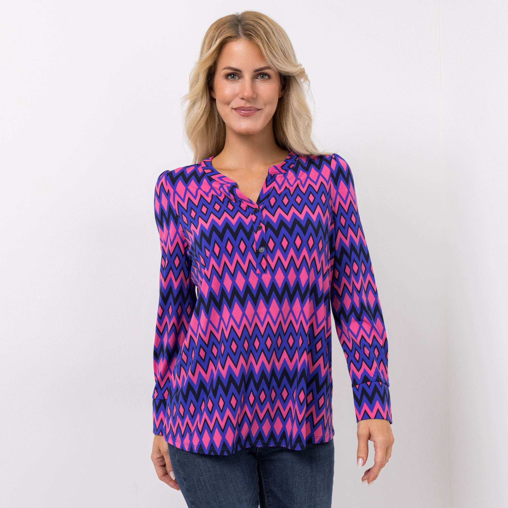 B-Ware VIA MILANO Blusen-Shirt, 1/1-Arm Jersey-Stretch Serafino-Kragen