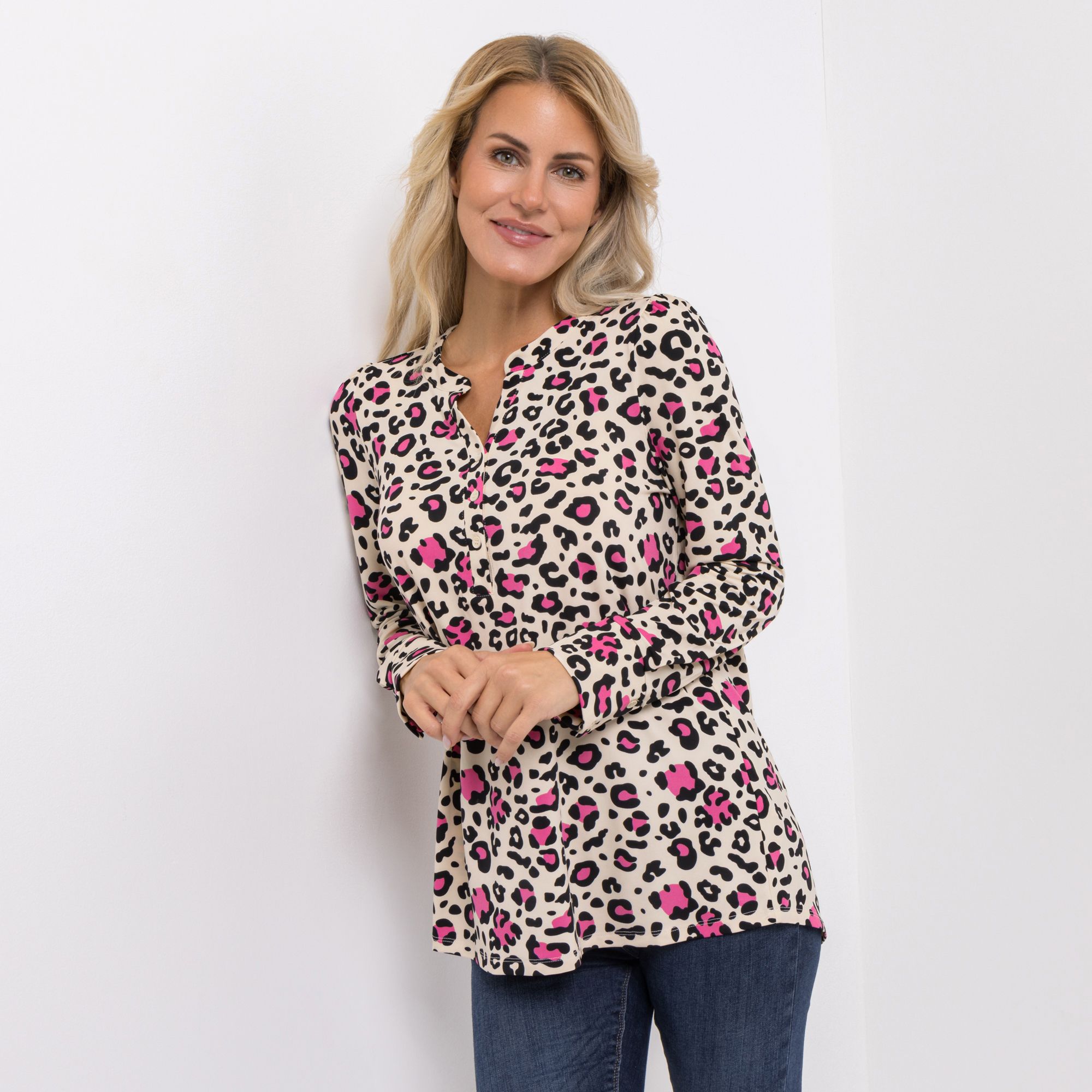 B-Ware VIA MILANO Blusen-Shirt, 1/1-Arm Jersey-Stretch Serafino-Kragen