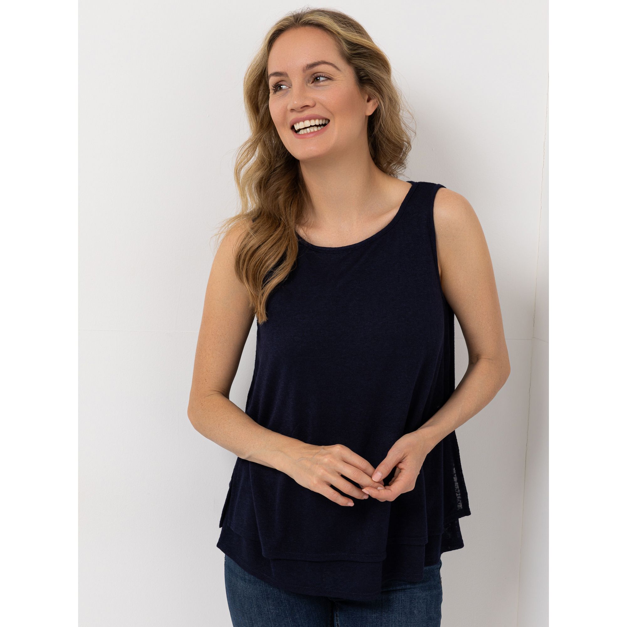 B-Ware KIM & CO. Top, doppellagig Leinen-Optik Jersey Rundhalsausschnitt