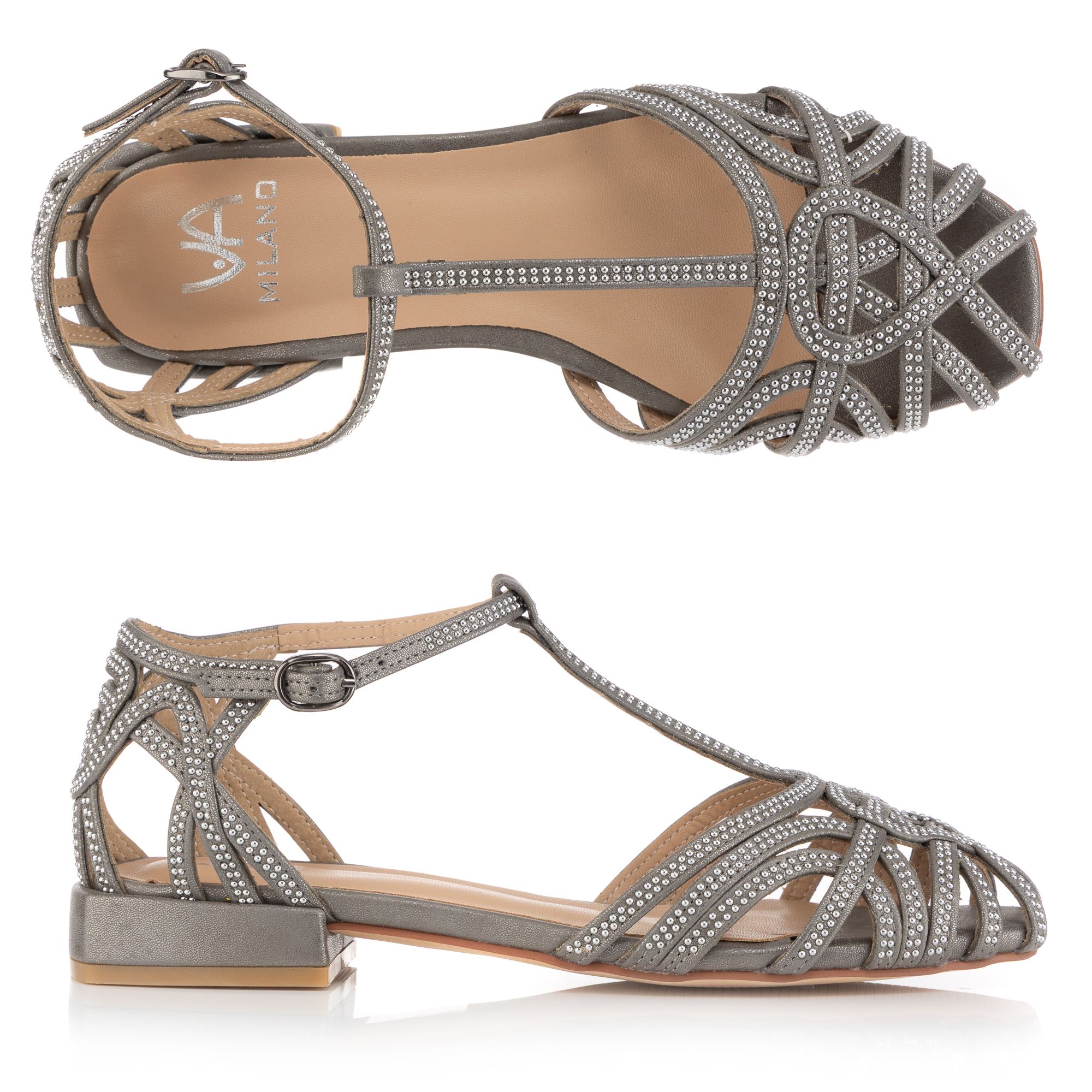 B-Ware VIA MILANO Damen-Sandale Strass-Applikationen verstl. Riemen