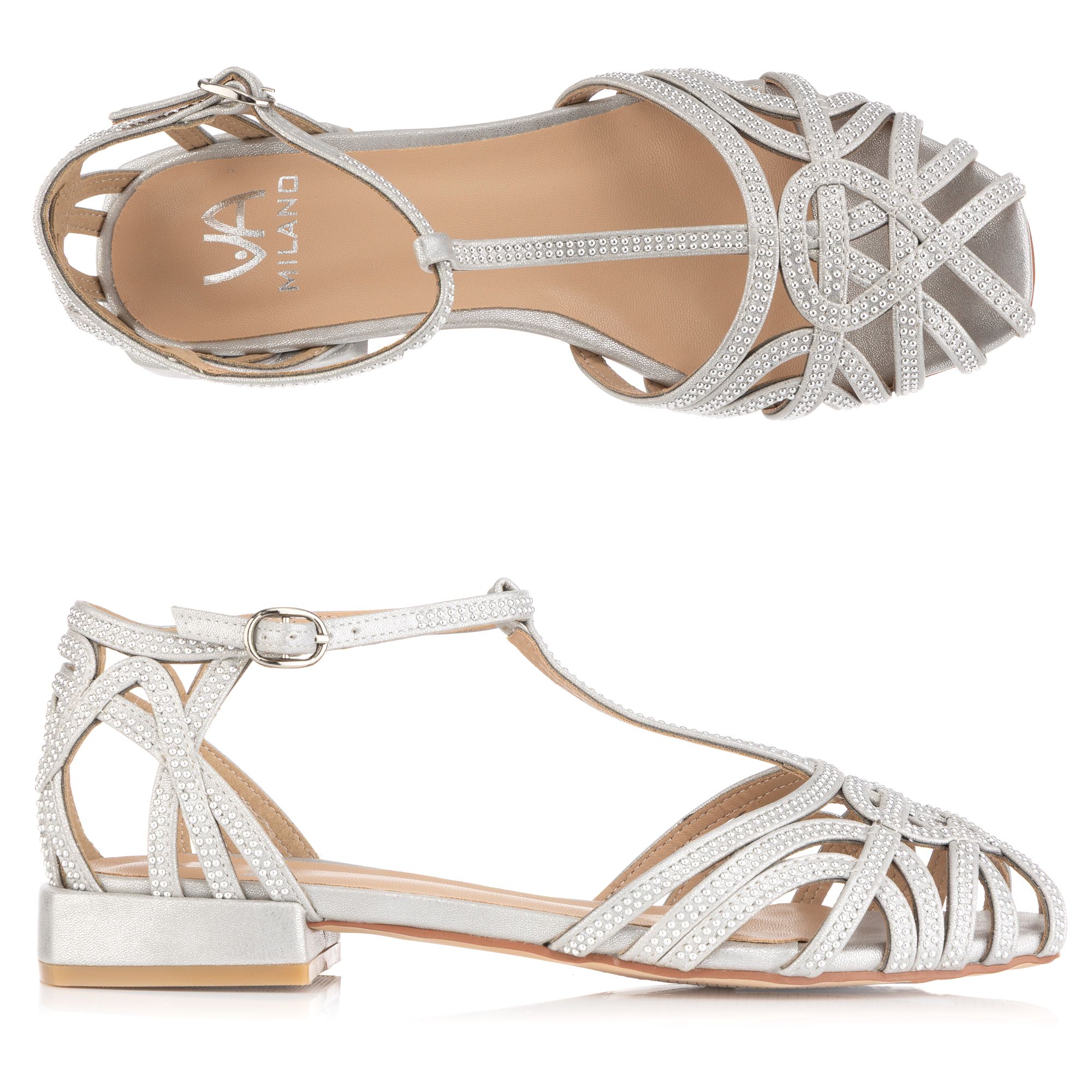 B-Ware VIA MILANO Damen-Sandale Strass-Applikationen verstl. Riemen