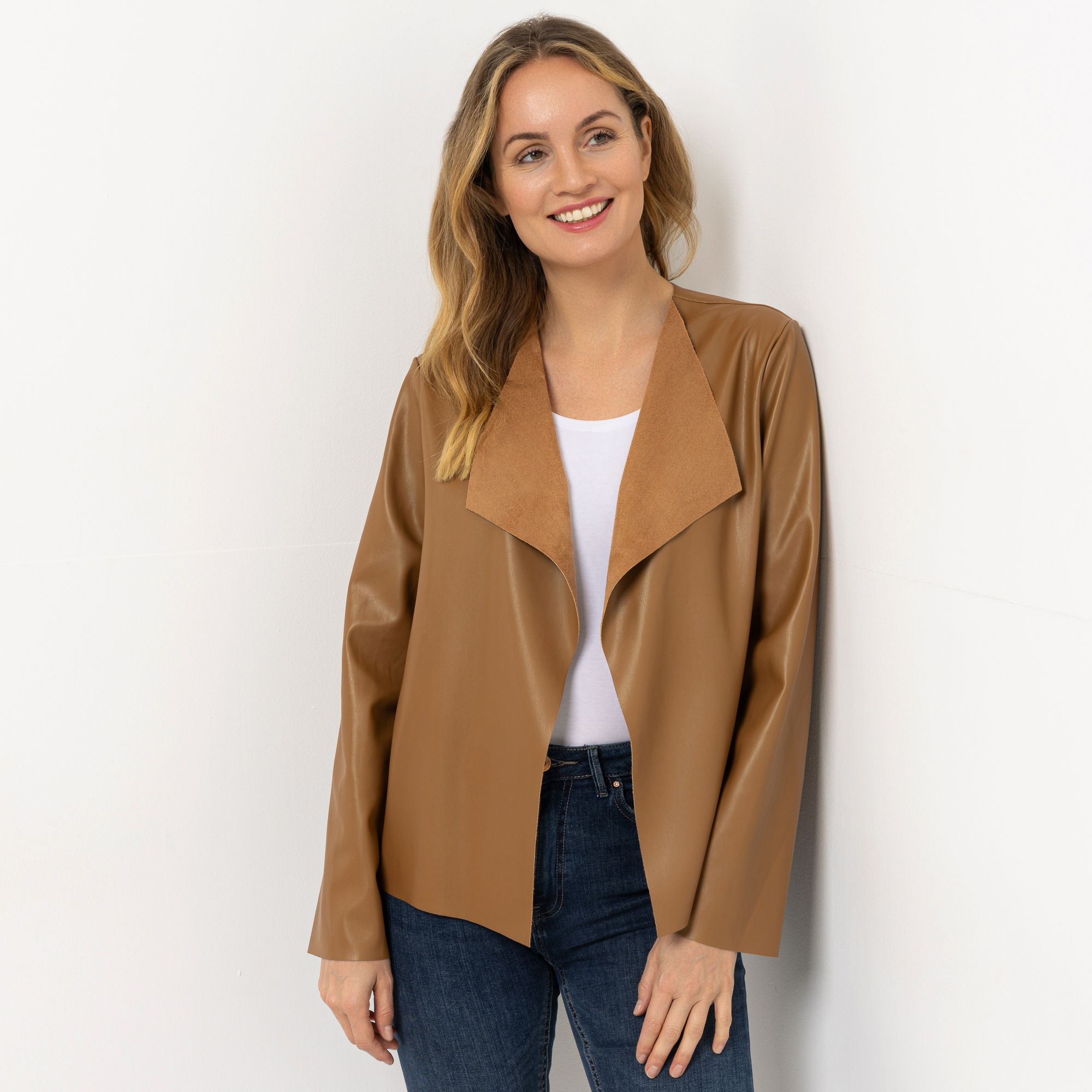 B-Ware KIM & CO. Jacke, Langarm Soft-Leder-Optik offene Front