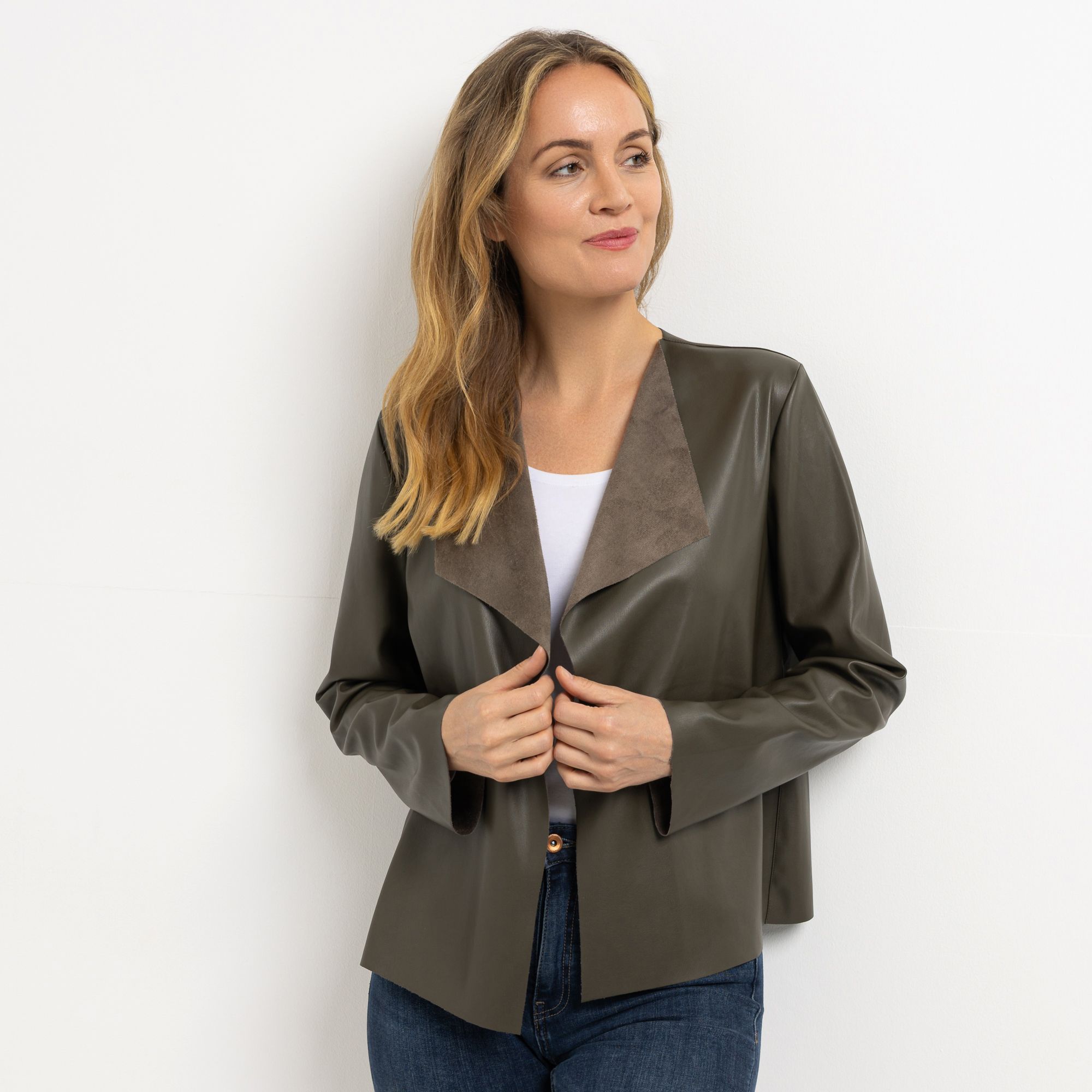 B-Ware KIM & CO. Jacke, Langarm Soft-Leder-Optik offene Front