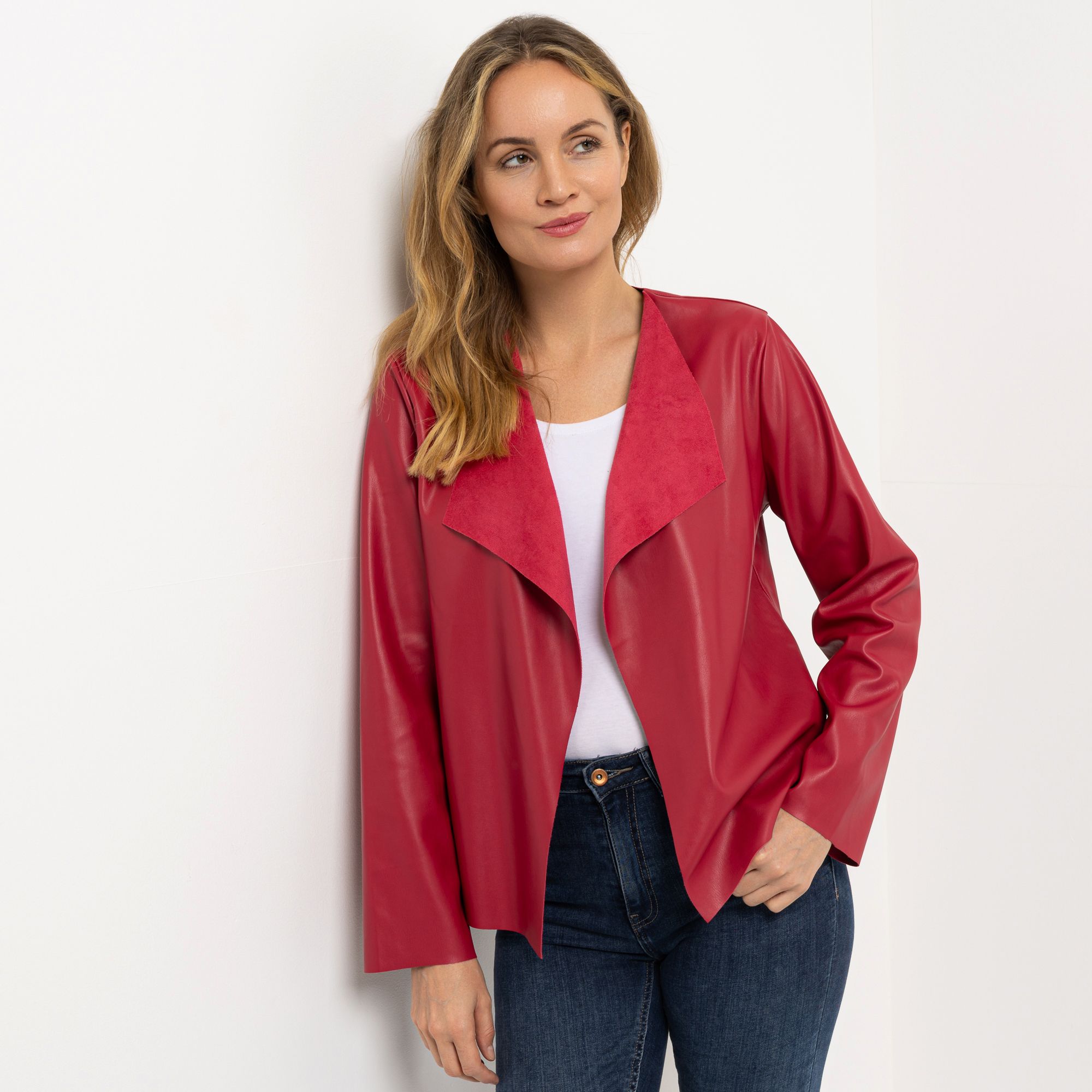 B-Ware KIM & CO. Jacke, Langarm Soft-Leder-Optik offene Front