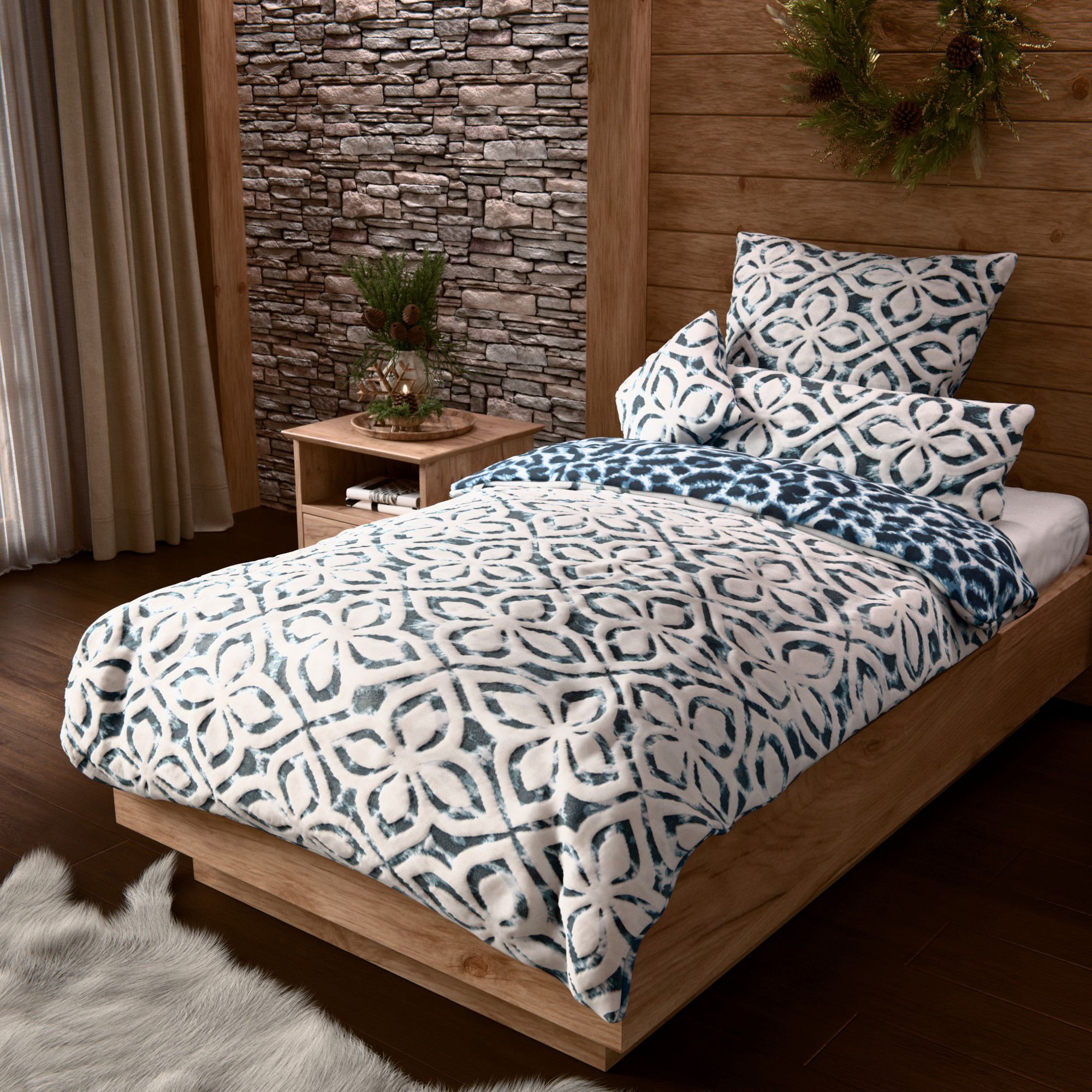 B-Ware MONT CHALET Wendebettwäsche 3D-Leo-Ornamente Mikrofaser Chinchilla