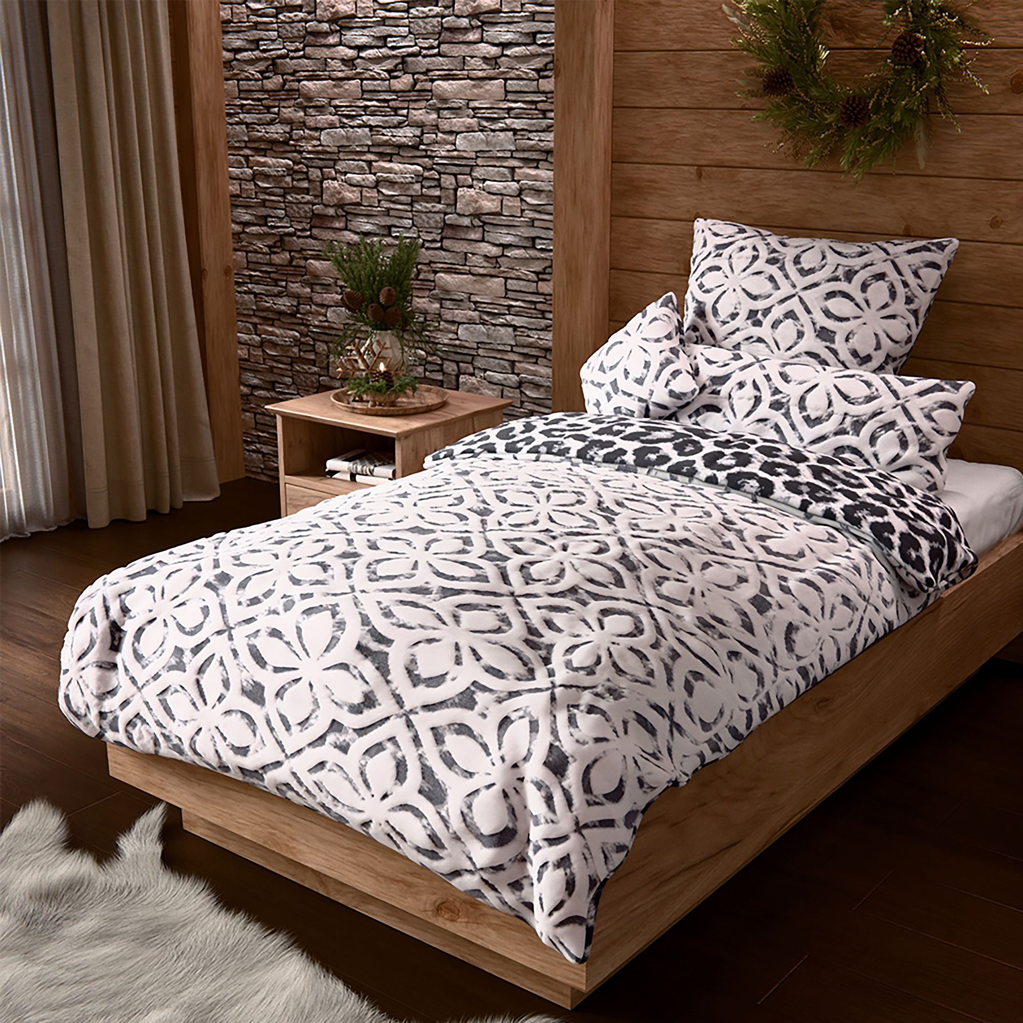 B-Ware MONT CHALET Wendebettwäsche 3D-Leo-Ornamente Mikrofaser Chinchilla