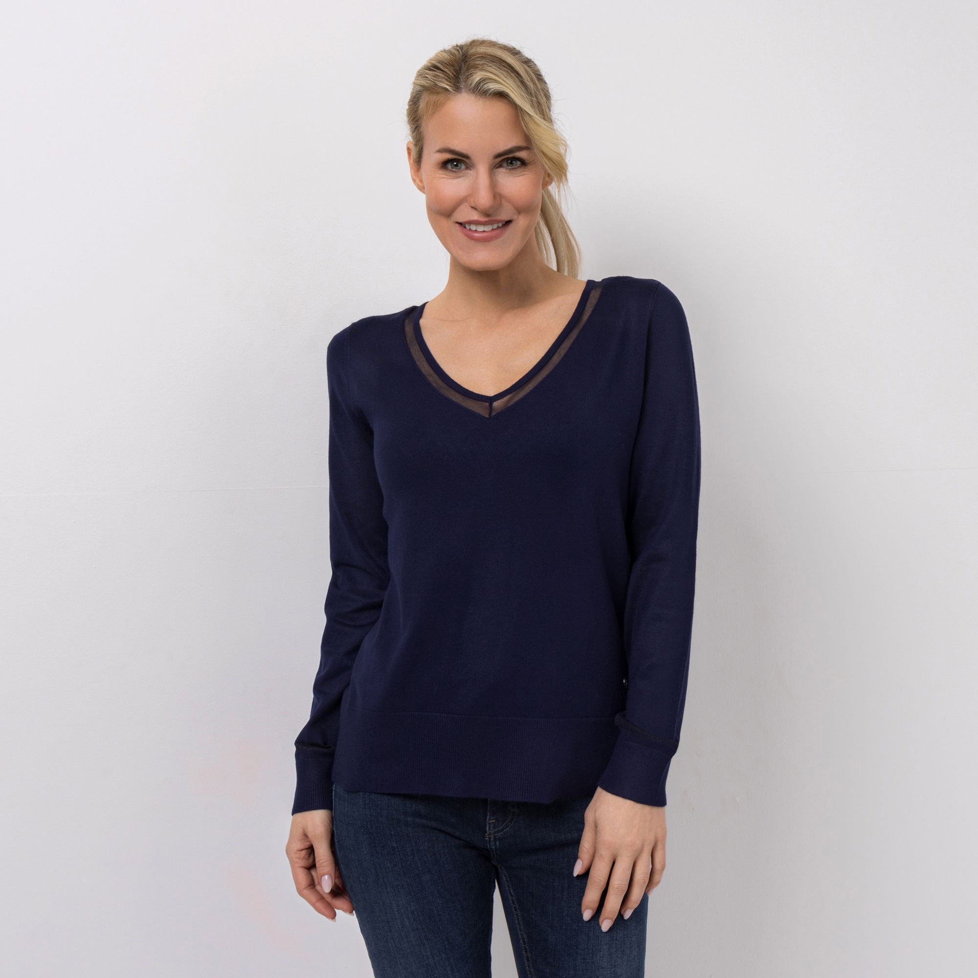 B-Ware EVA LUTZ Pullover, Langarm V-Ausschnitt transparente Details