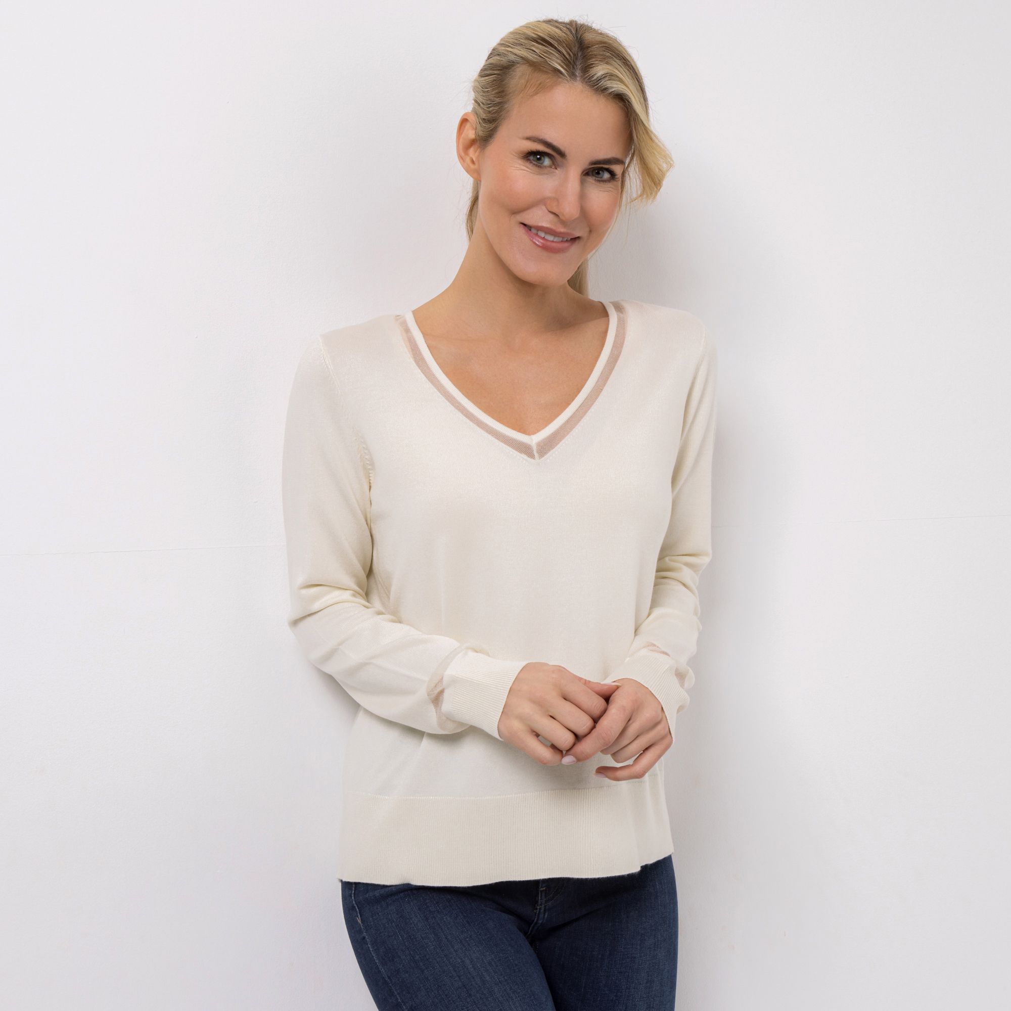 B-Ware EVA LUTZ Pullover, Langarm V-Ausschnitt transparente Details