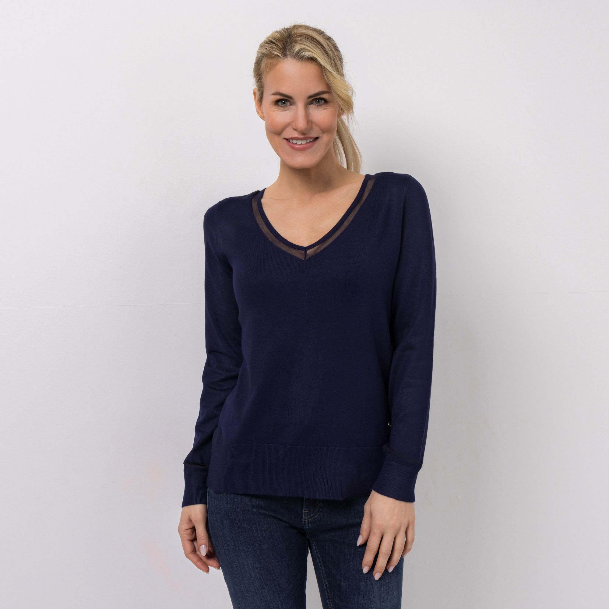 B-Ware EVA LUTZ Pullover, Langarm V-Ausschnitt transparente Details