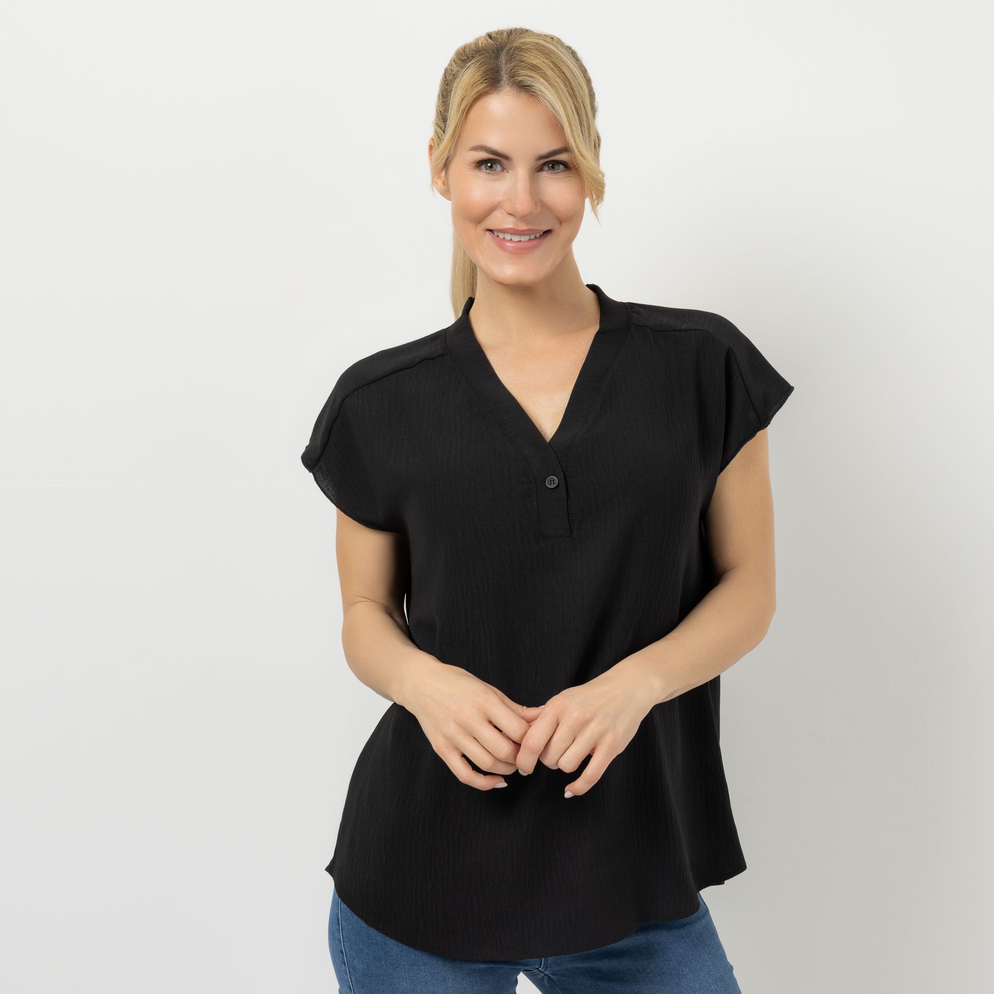 B-Ware KIM & CO. Bluse, 1/4-Arm Struktur-Popeline Zierknopf