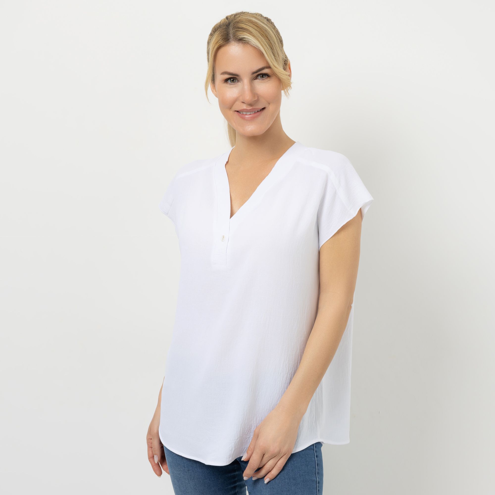 B-Ware KIM & CO. Bluse, 1/4-Arm Struktur-Popeline Zierknopf