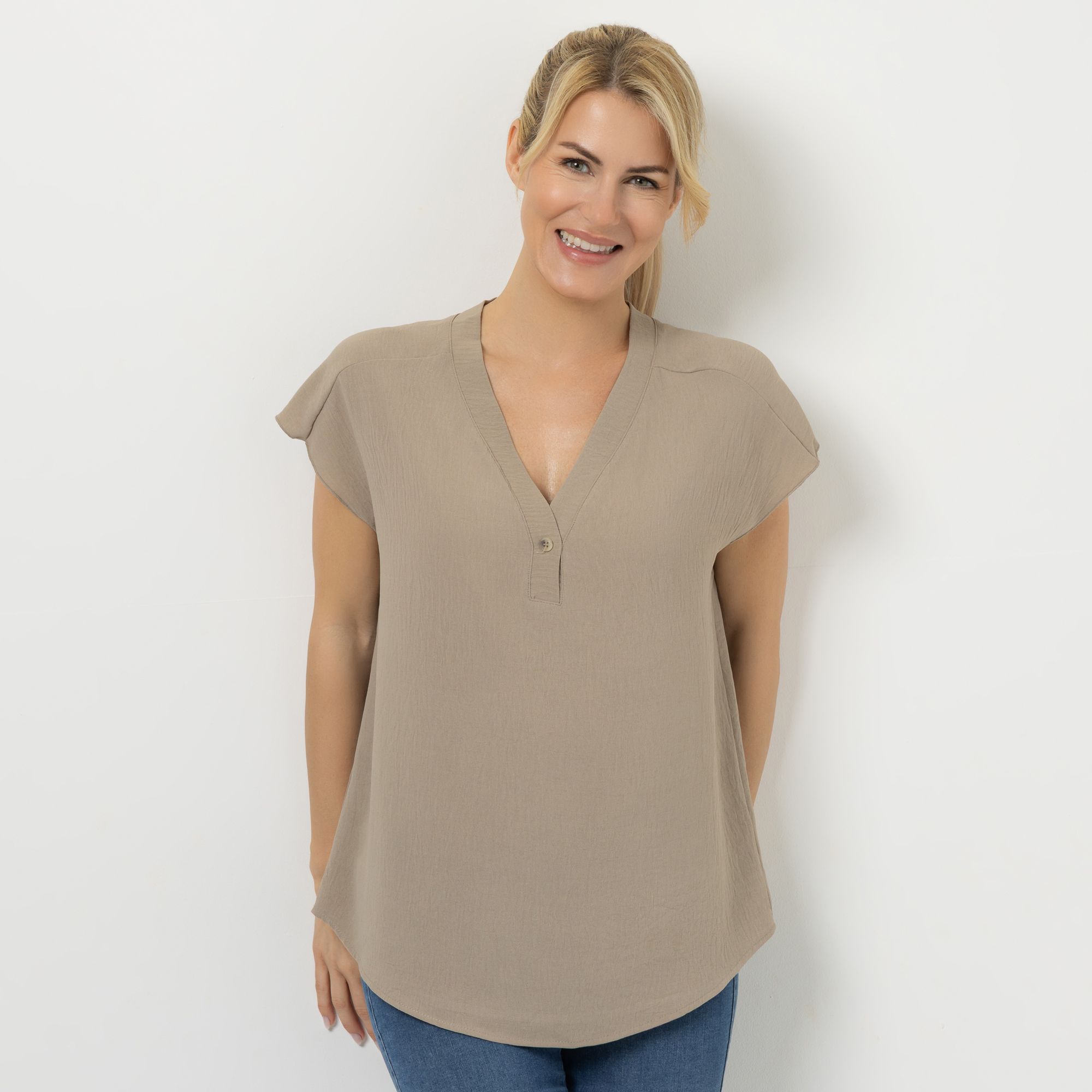 B-Ware KIM & CO. Bluse, 1/4-Arm Struktur-Popeline Zierknopf