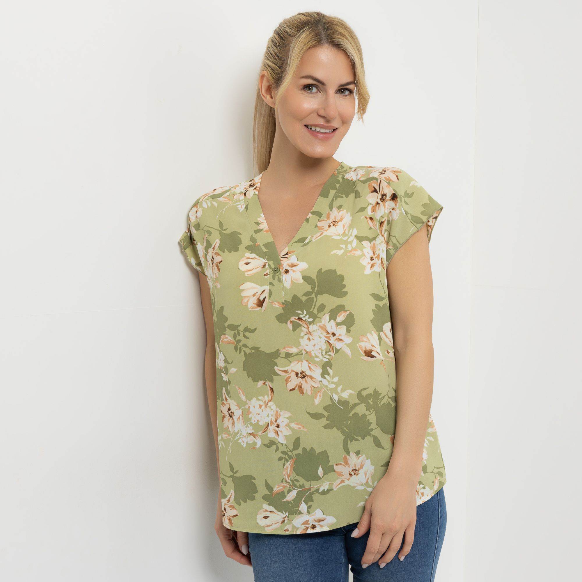 B-Ware KIM & CO. Bluse, 1/4-Arm Struktur-Popeline Zierknopf