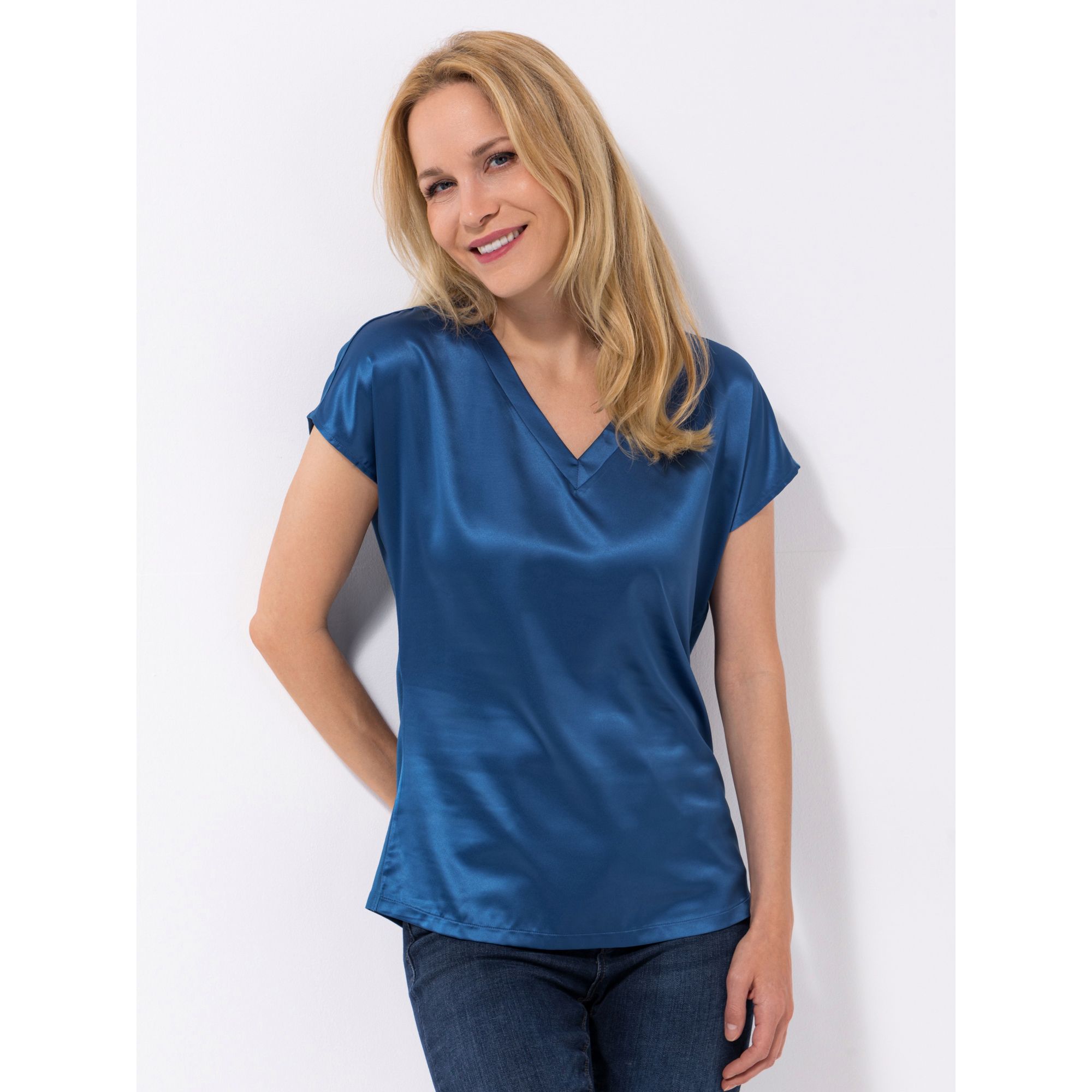 B-Ware VIA MILANO Blusenshirt V-Ausschnitt Materialmix