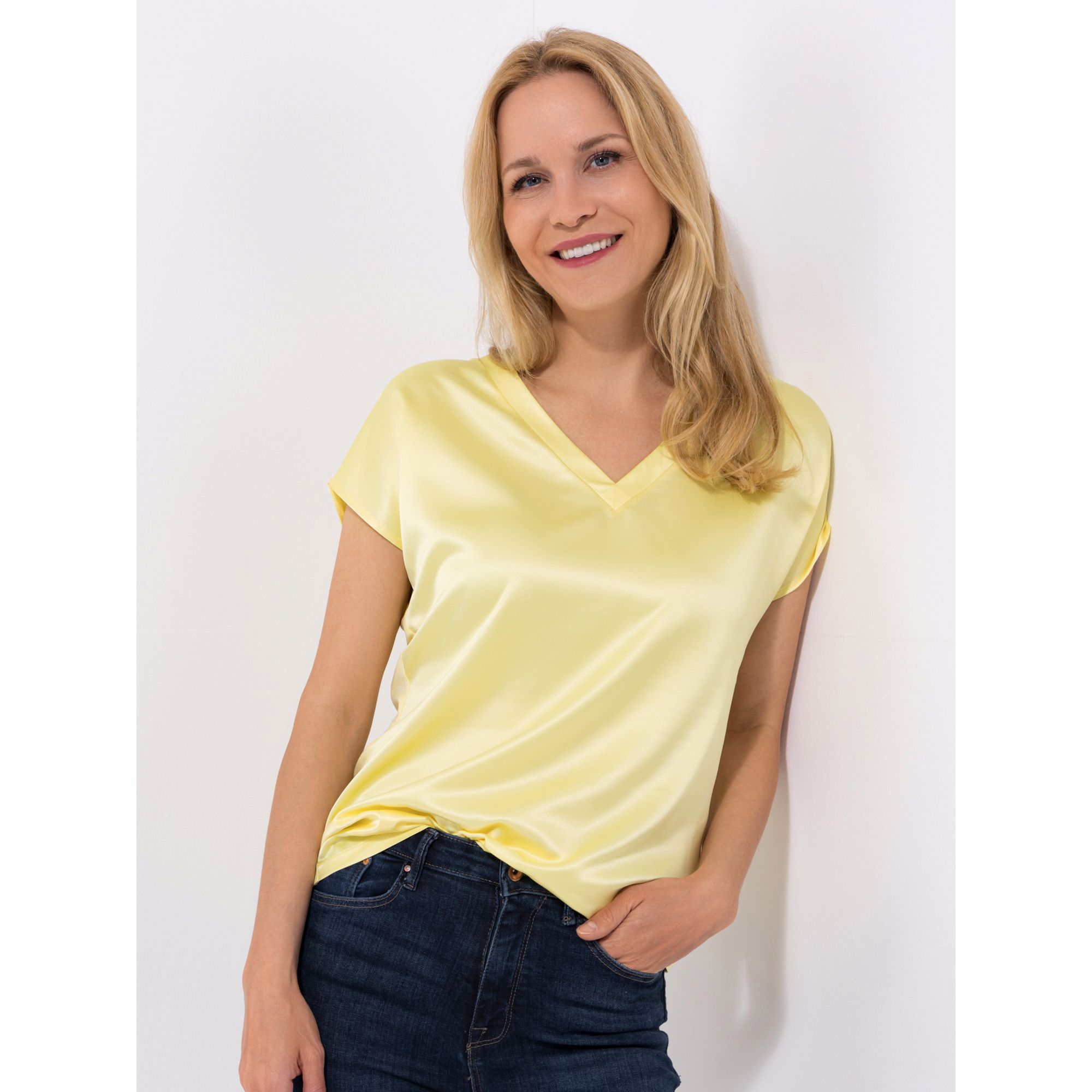 B-Ware VIA MILANO Blusenshirt V-Ausschnitt Materialmix