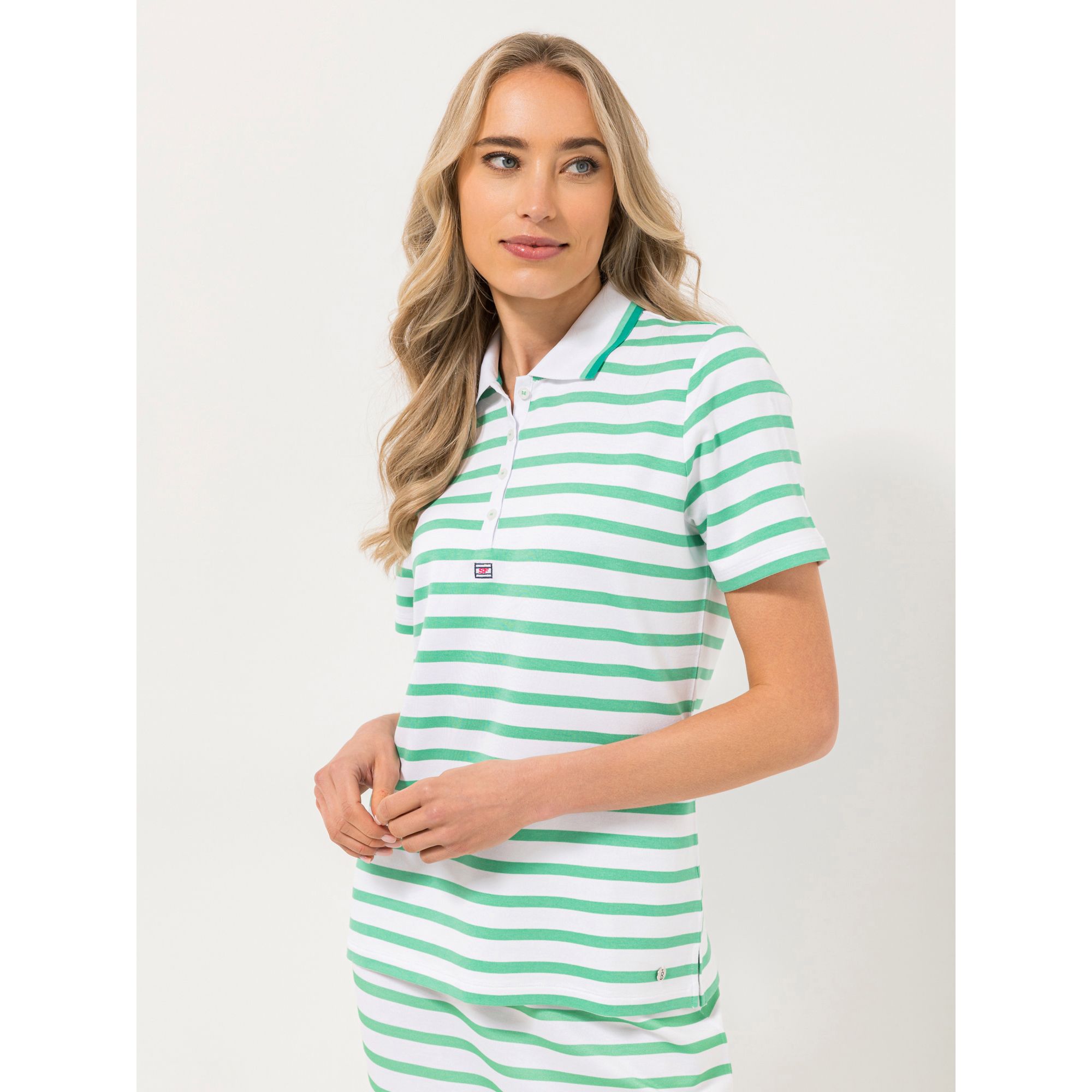 B-Ware STRANDFEIN Poloshirt, 1/2-Arm gestreifter Jersey Logostickerei