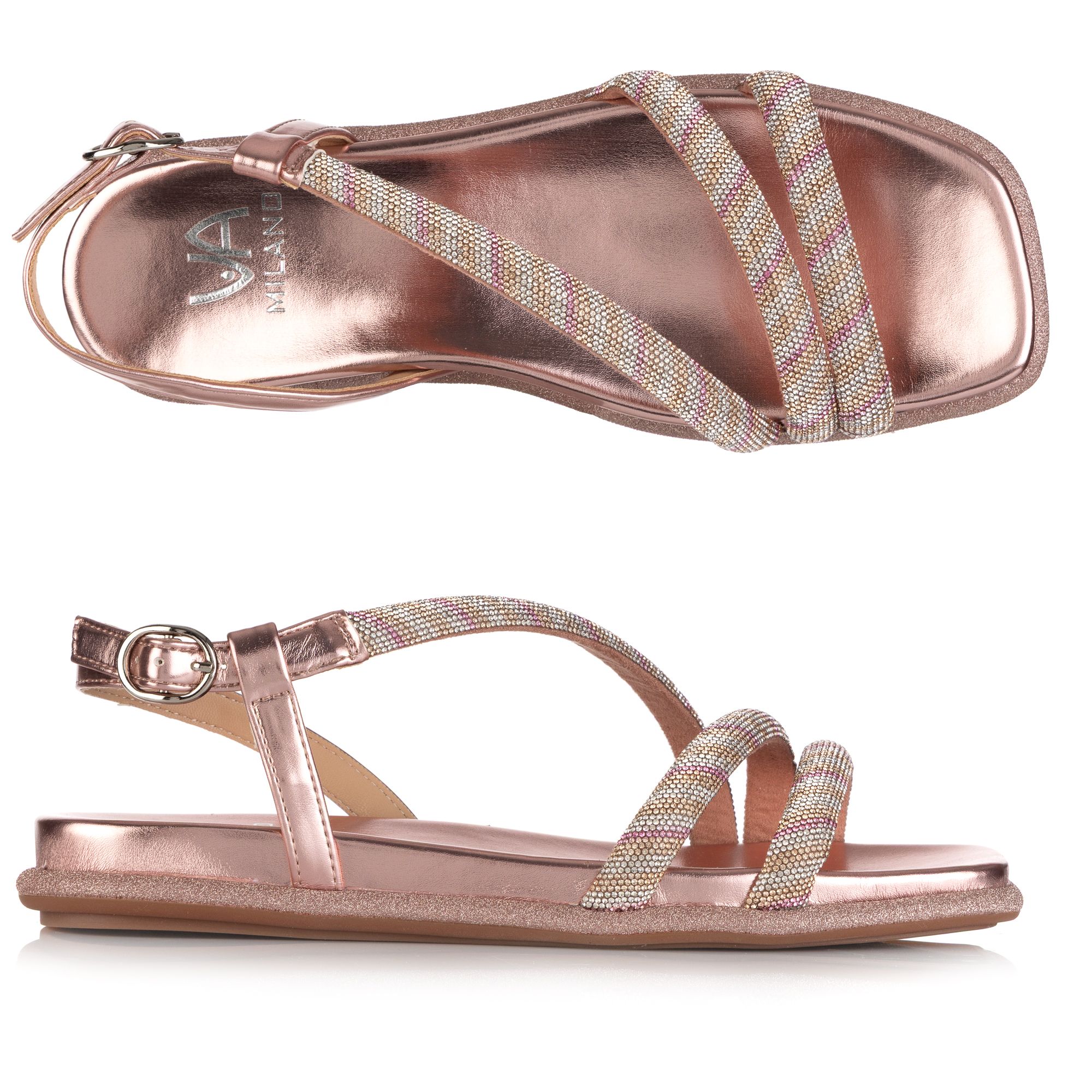 B-Ware VIA MILANO Damen-Sandale verstellbare Riemen Strass-Applikationen