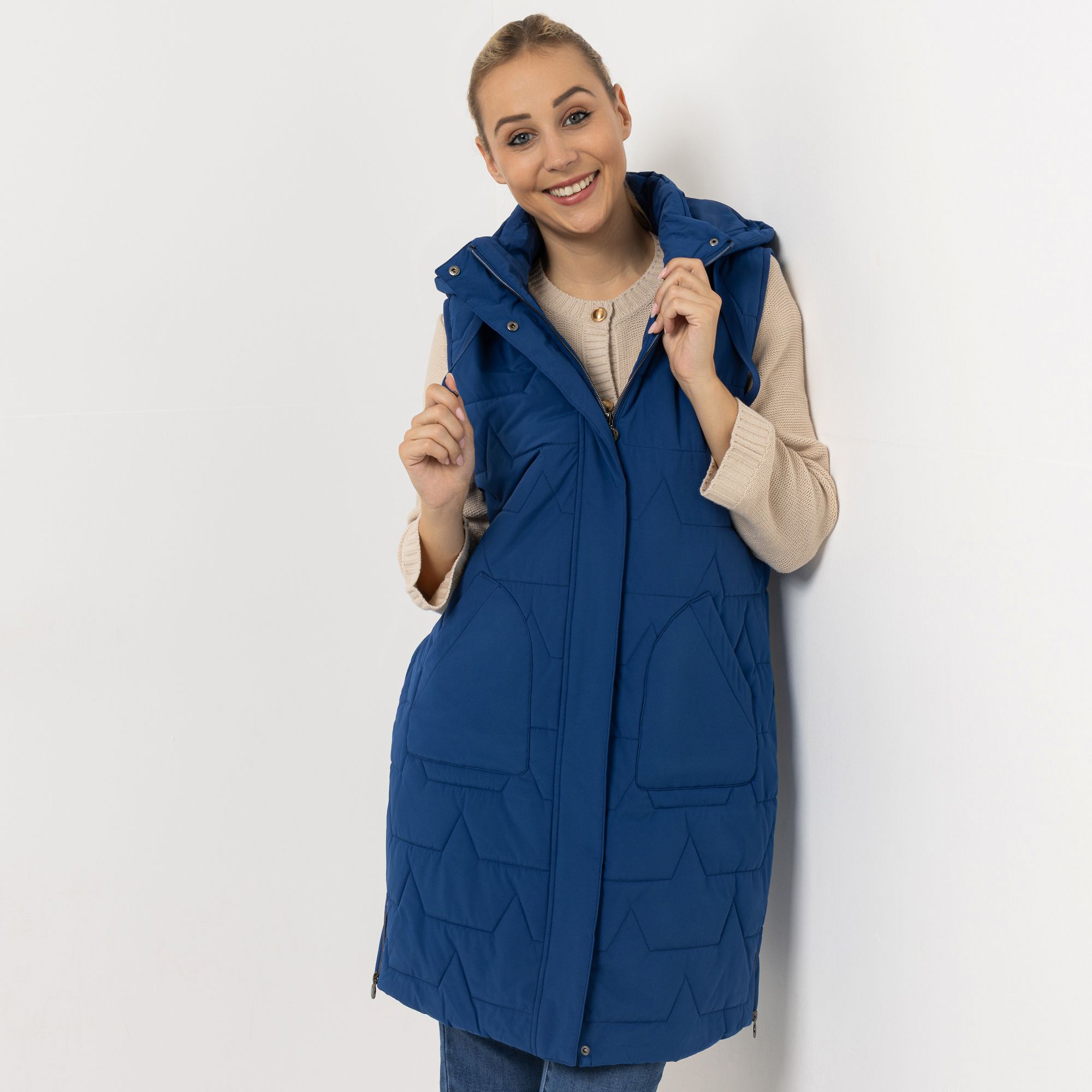 B-Ware CENTIGRADE Steppweste lange Form abnehmbare Kapuze