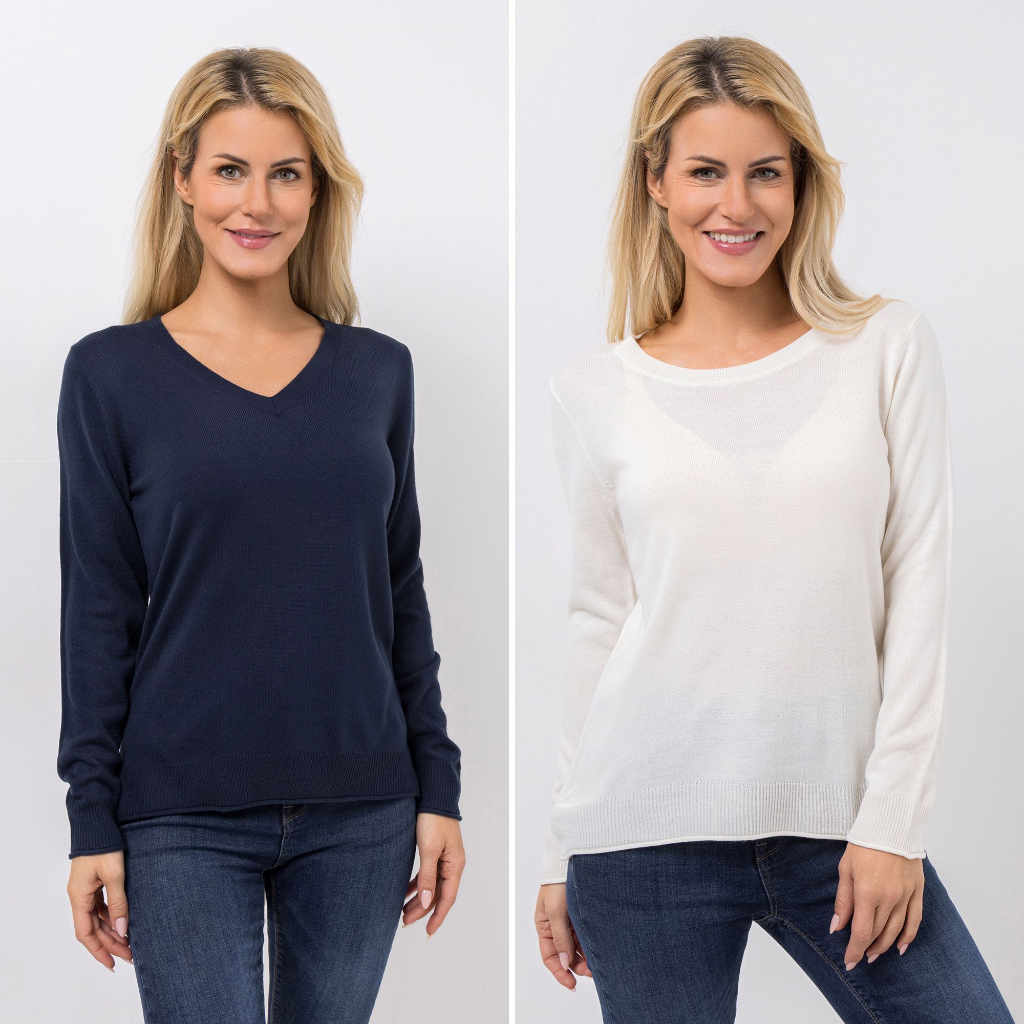 B-Ware CASHMASOFT 2er Set Pullover Cashmeregriff Rund- & V-Ausschnitt