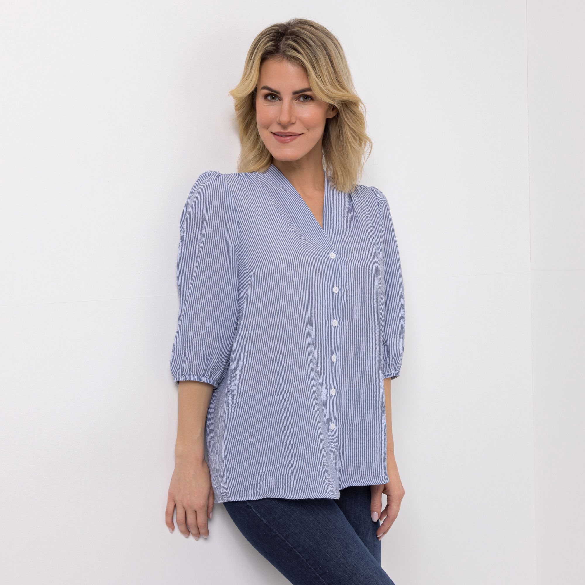 B-Ware KIM & CO. Bluse, 3/4-Arm Chambray Knopfleiste