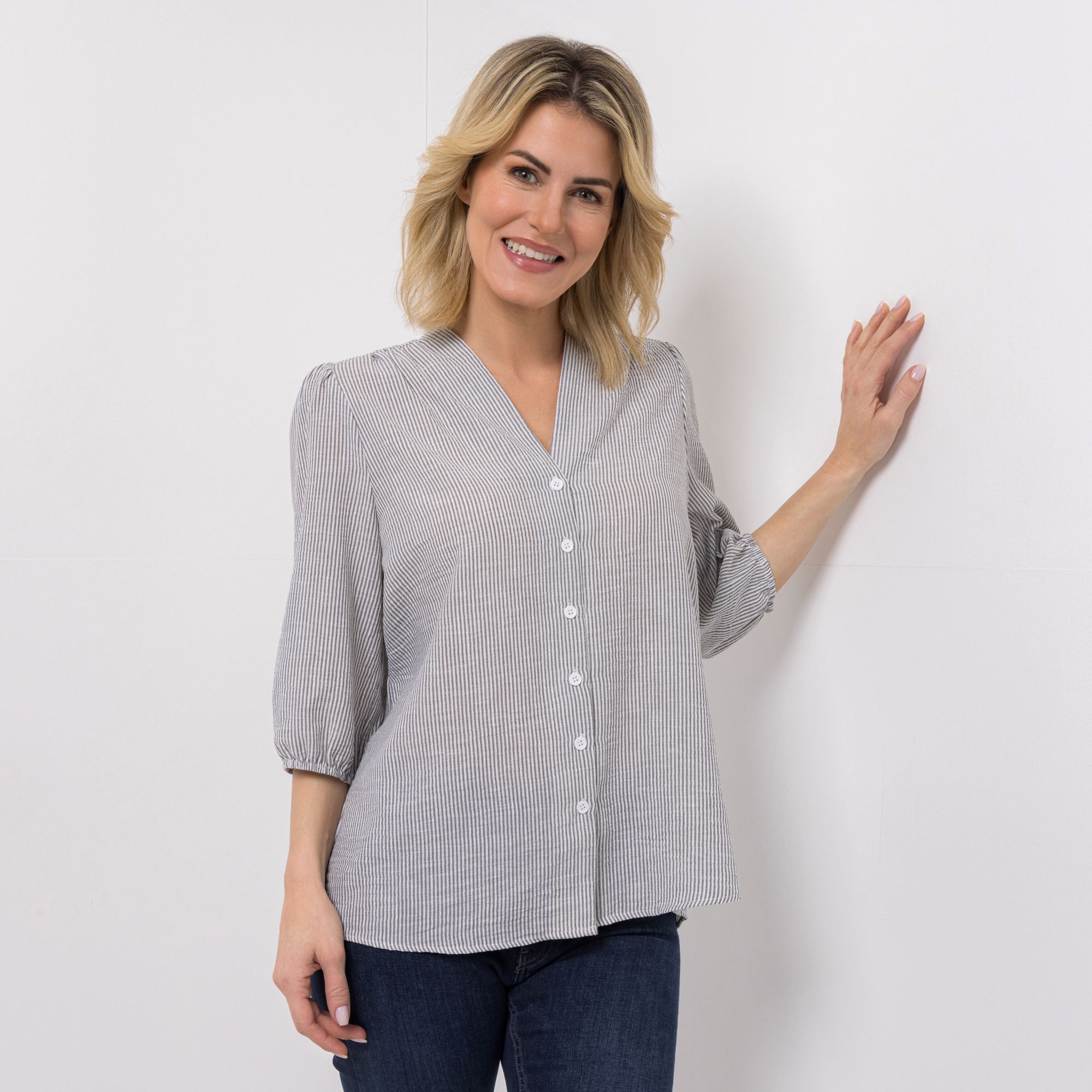 B-Ware KIM & CO. Bluse, 3/4-Arm Chambray Knopfleiste