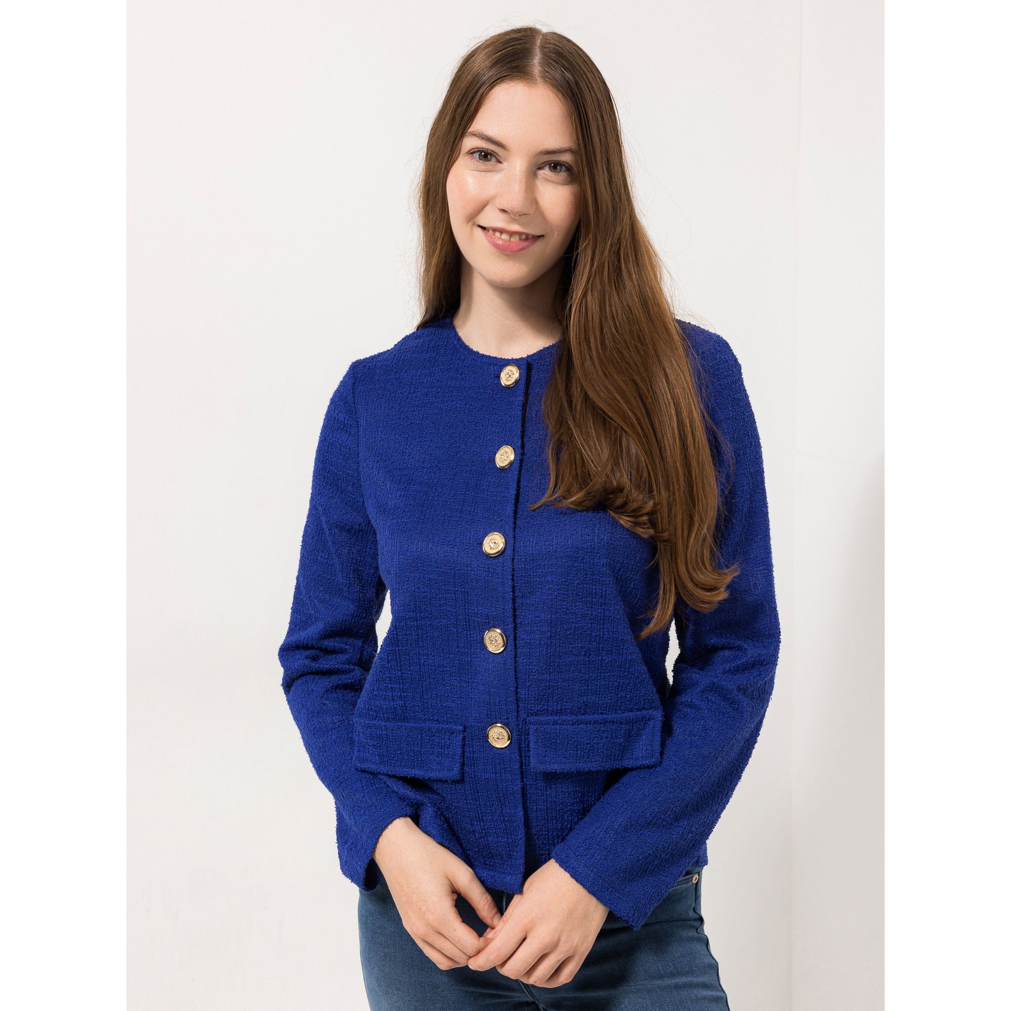 B-Ware KIM & CO. Jacke, Langarm Boucle Jersey goldfarbene Knöpfe