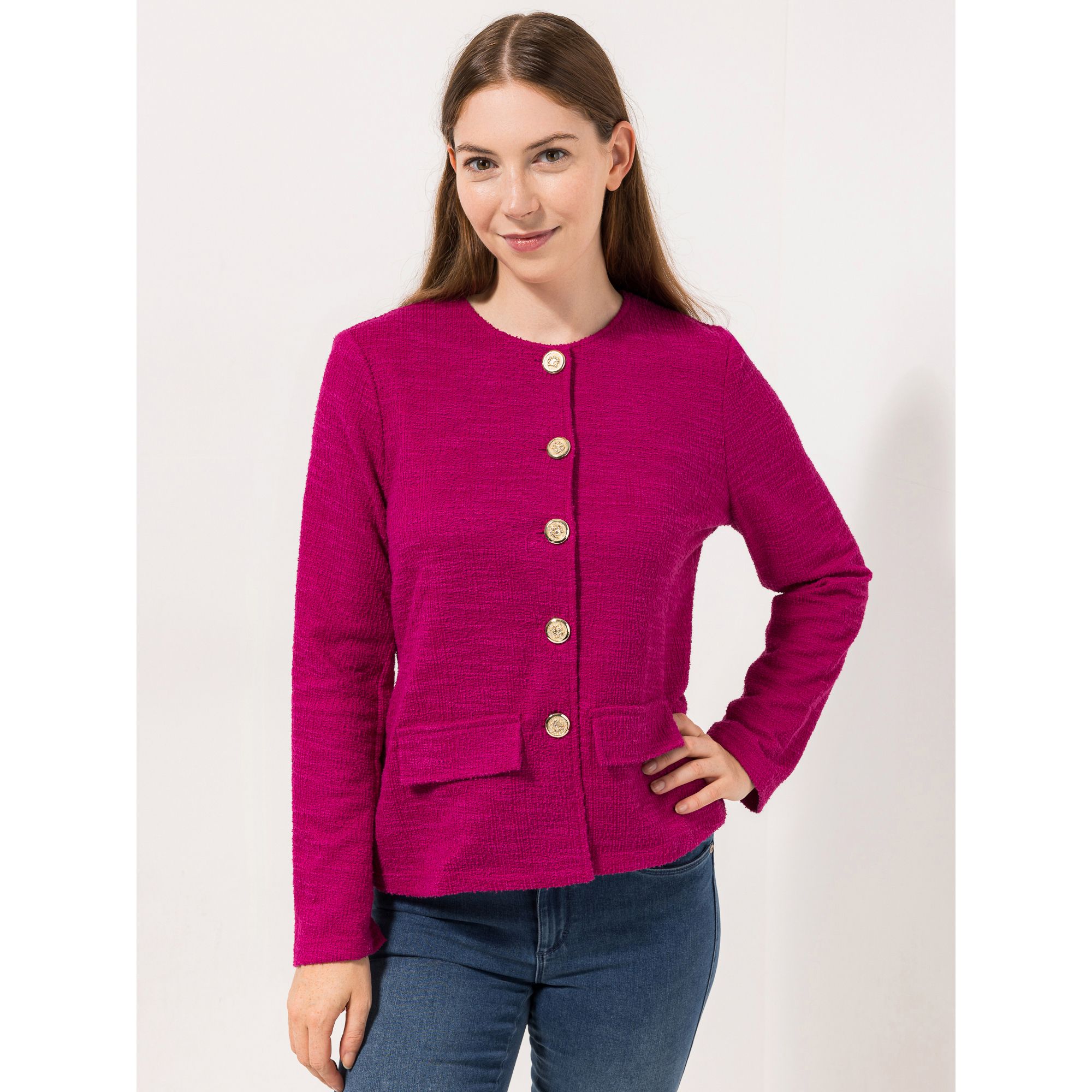 B-Ware KIM & CO. Jacke, Langarm Boucle Jersey goldfarbene Knöpfe