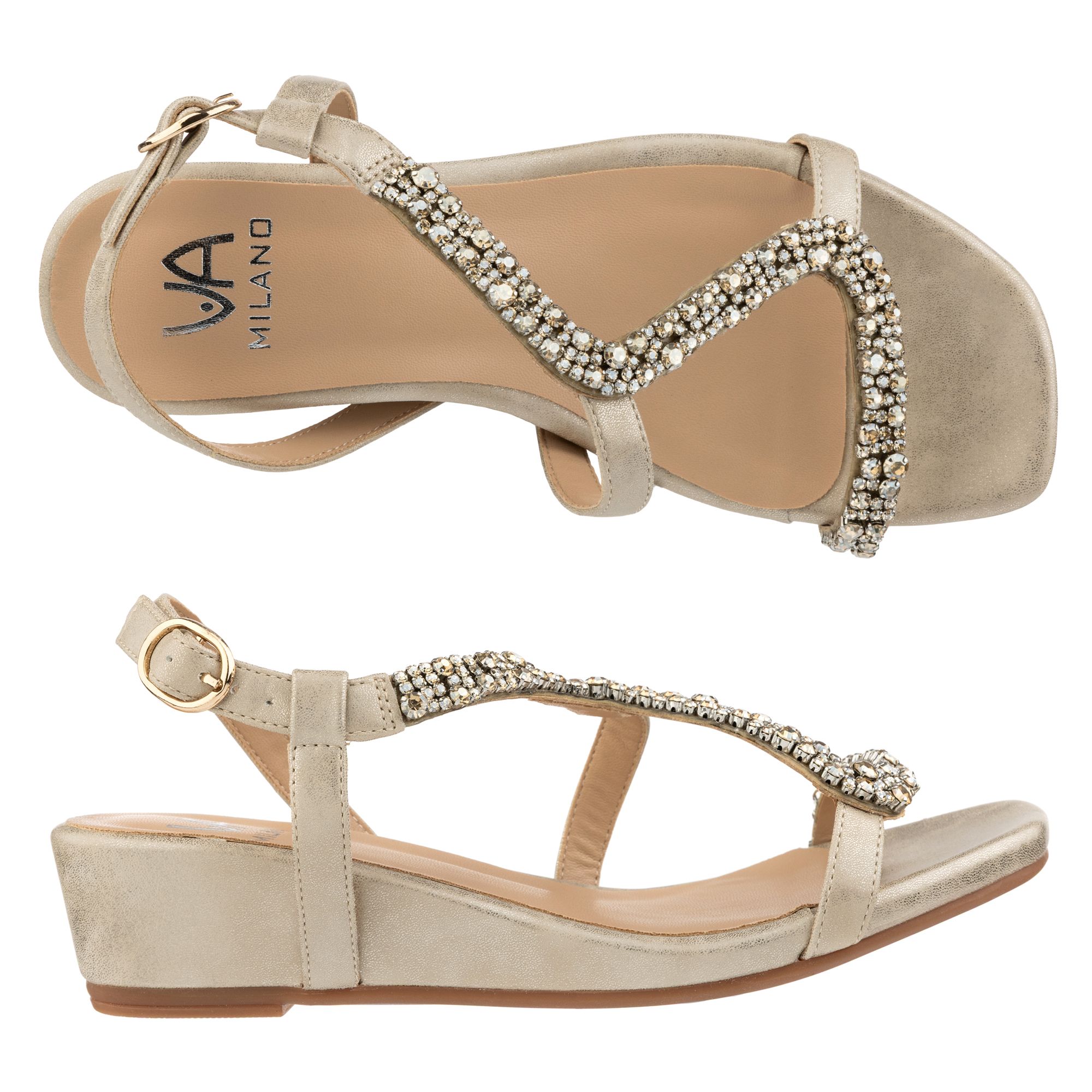 B-Ware VIA MILANO Damen-Sandalette Strass-Applikationen Keilabsatz