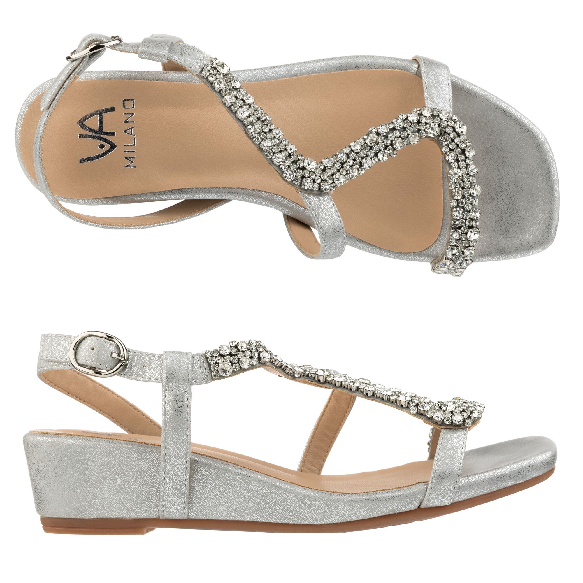 B-Ware VIA MILANO Damen-Sandalette Strass-Applikationen Keilabsatz