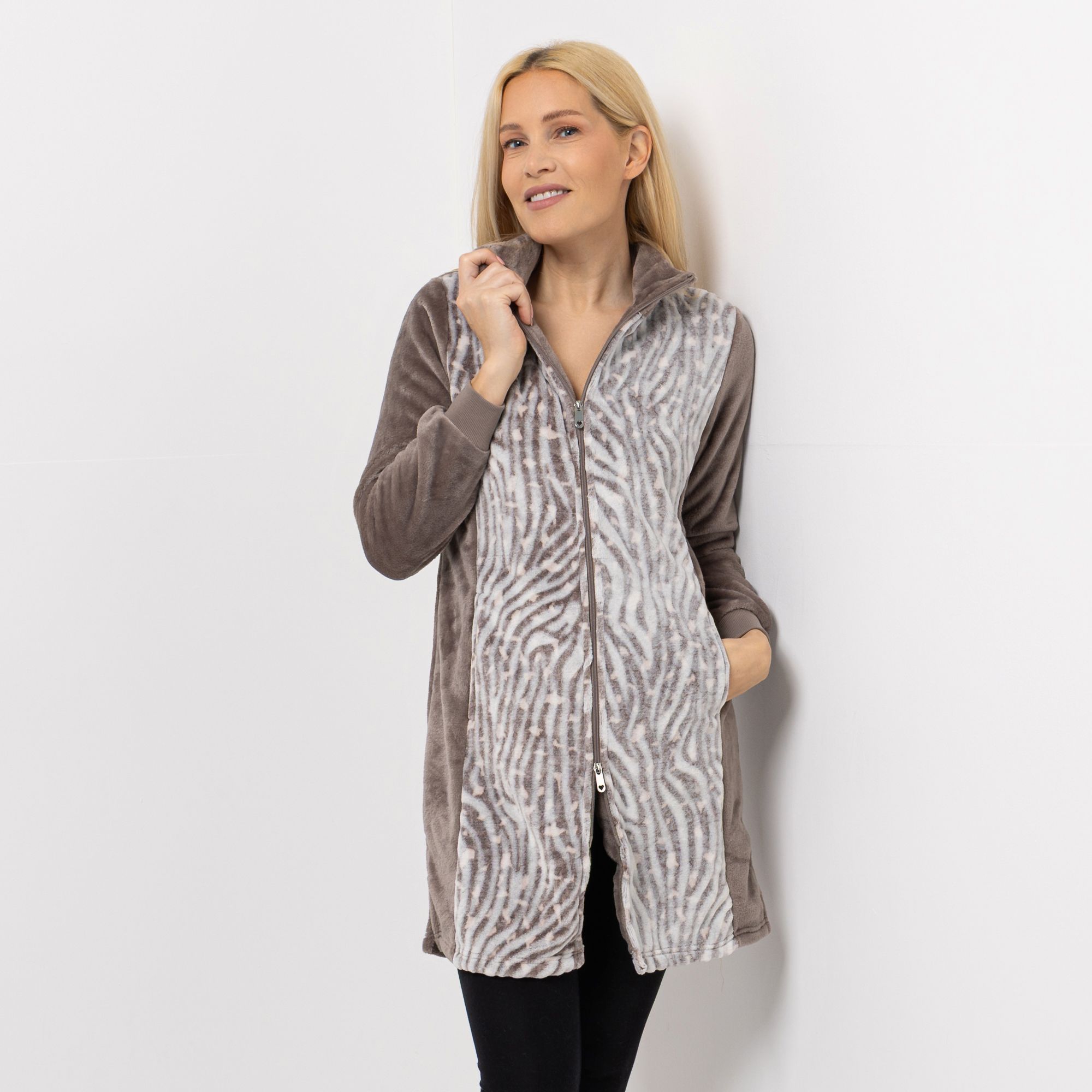 B-Ware MONT CHALET Damen-Hauskleid 3D-Animaldesign Mikrofaser Chinchilla