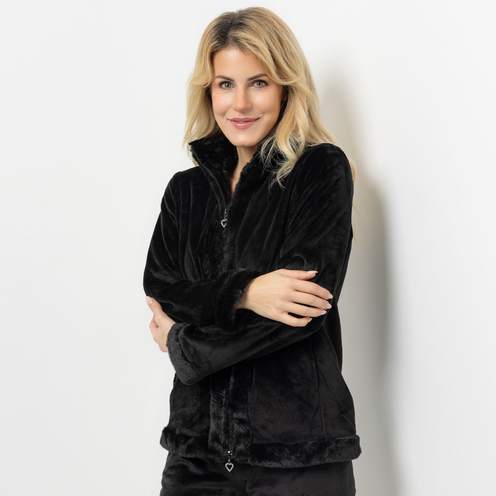 B-Ware MONT CHALET Damen-Jacke uni Fellimitatbesatz Mikrofaser Chinchilla