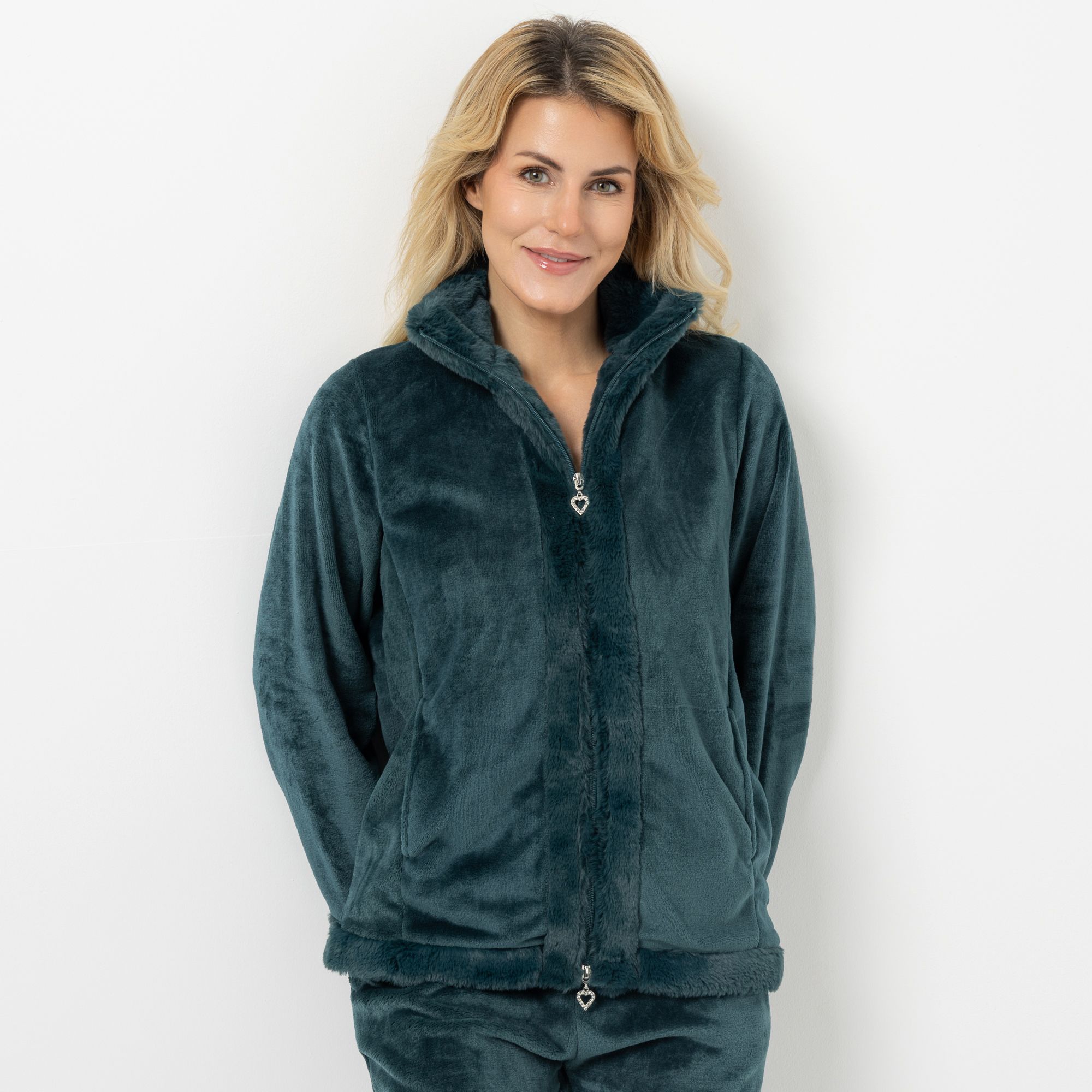 B-Ware MONT CHALET Damen-Jacke uni Fellimitatbesatz Mikrofaser Chinchilla