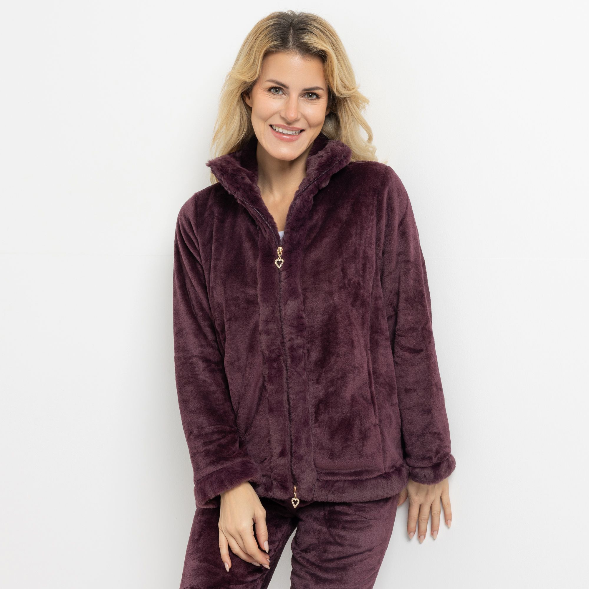 B-Ware MONT CHALET Damen-Jacke uni Fellimitatbesatz Mikrofaser Chinchilla