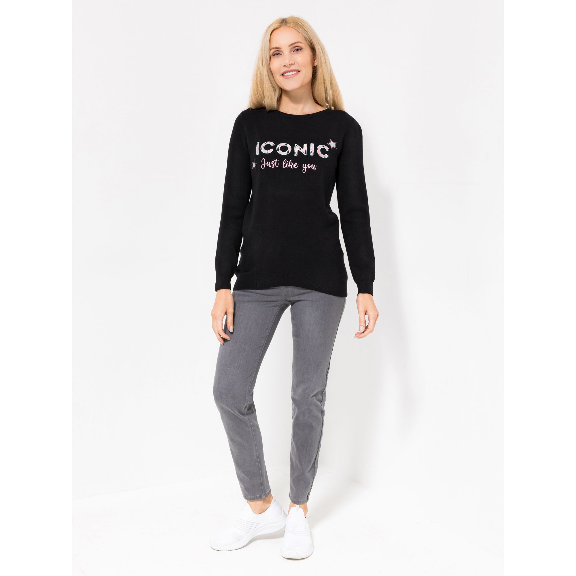 B-Ware ICONIC by Marina Hoermanseder Pullover, 1/1 Arm Rundhalsausschnitt