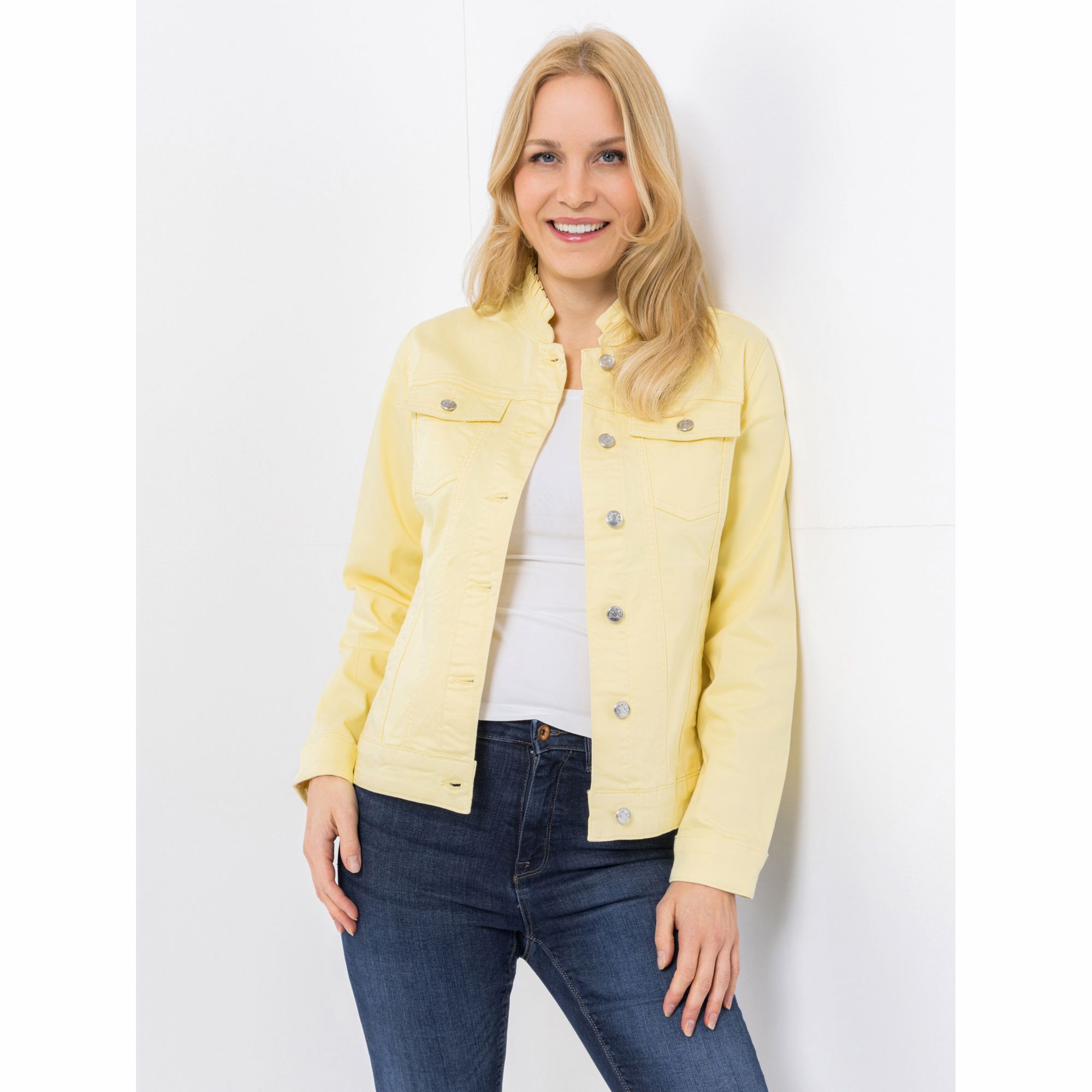 B-Ware DENIM & CO. Jeansjacke Knopfleiste 2 Eingrifftaschen