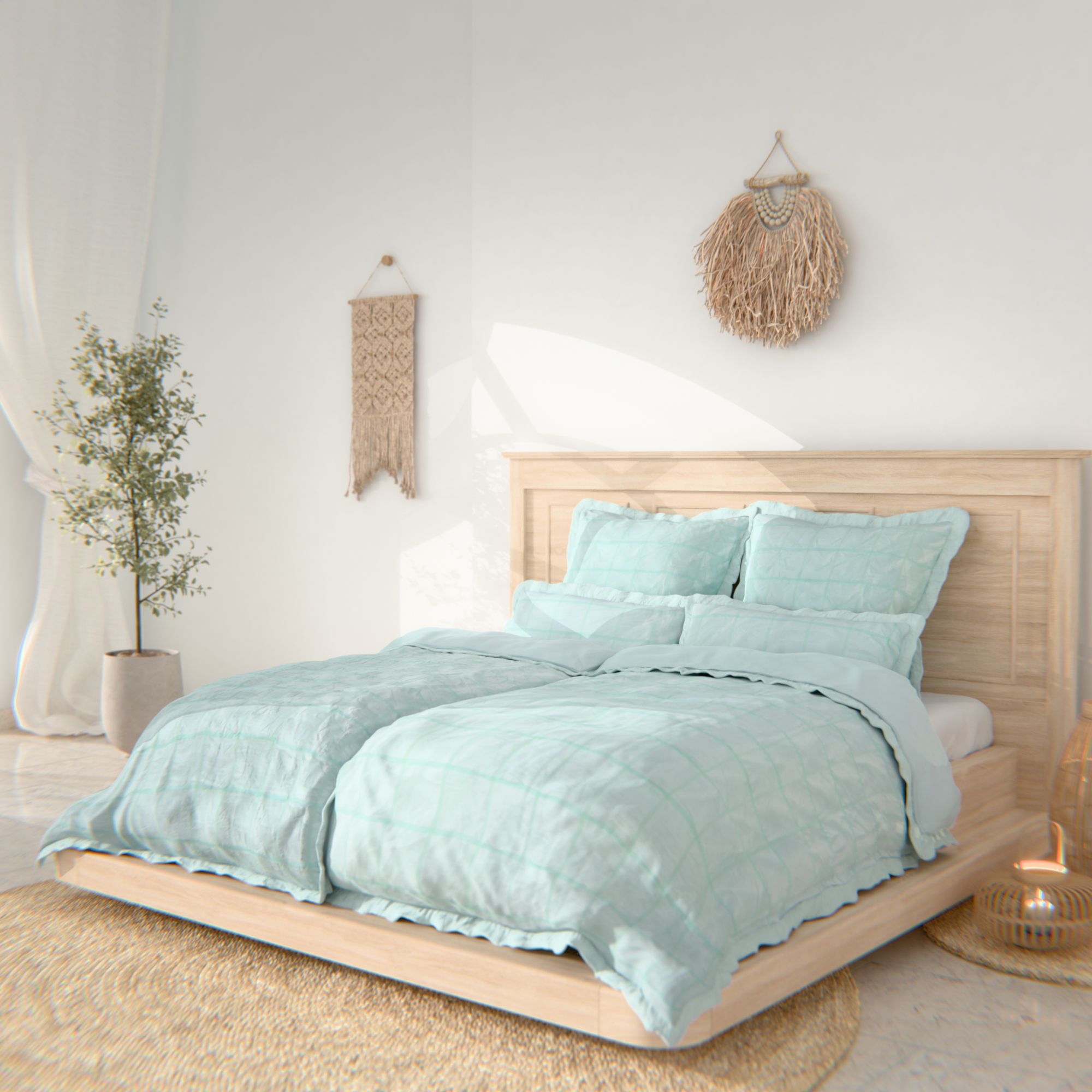 B-Ware SOFT WAVE uni Wendebettwäsche mit Rüschen Doppelbett, 6tlg.