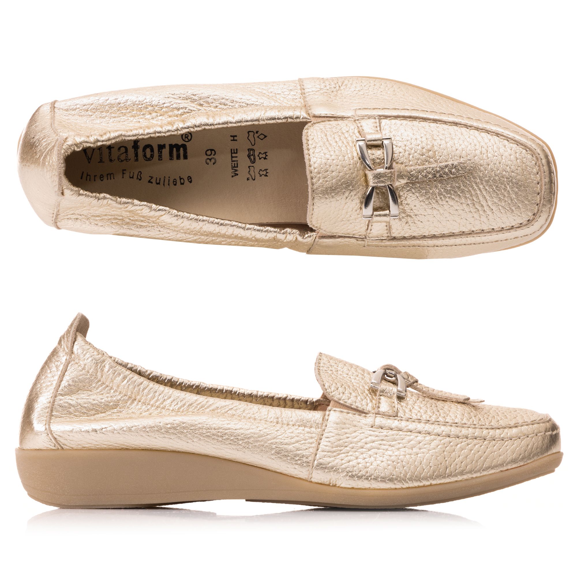 B-Ware VITAFORM Damen- Mokassin Hirschleder Metall Schmucktrense