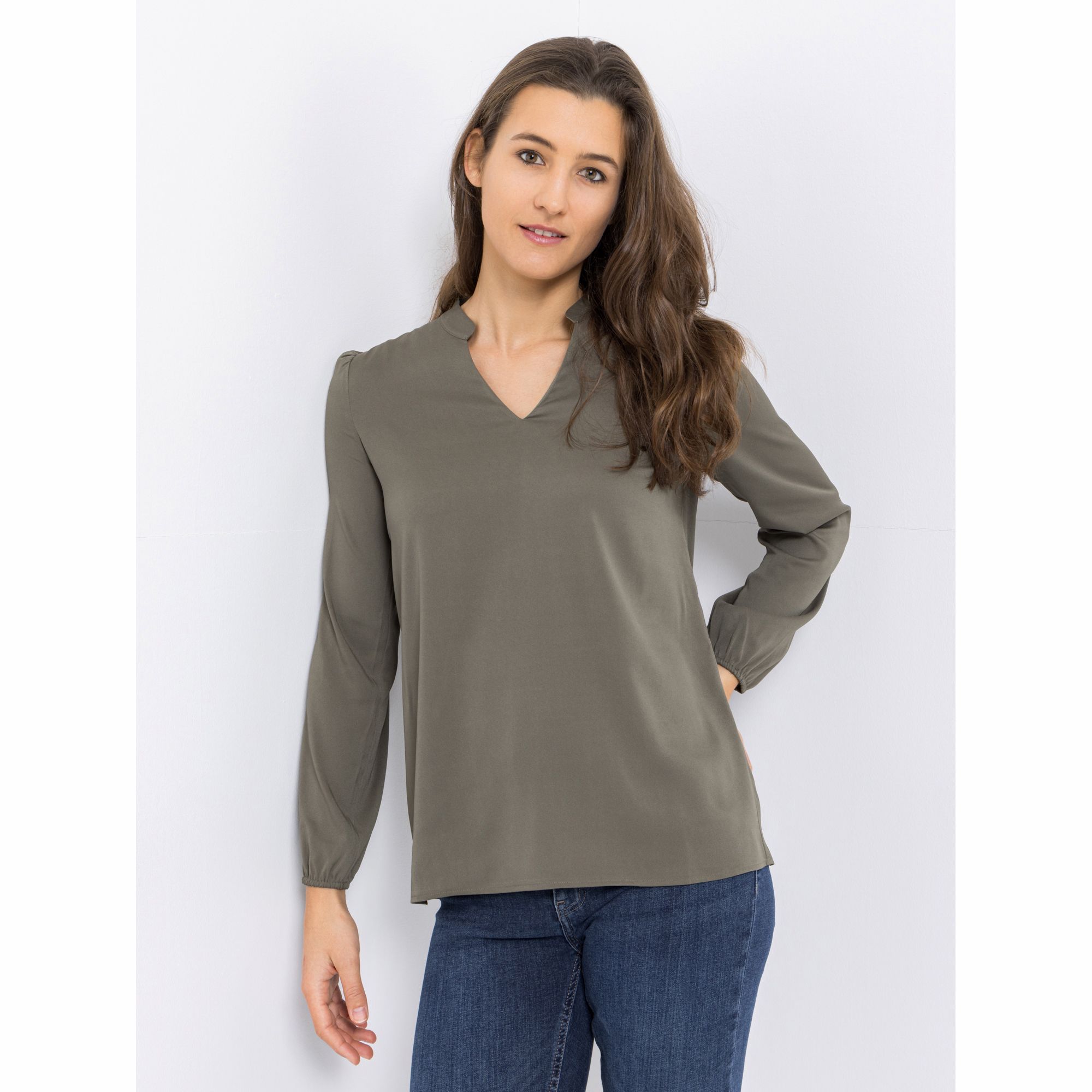 B-Ware VIA MILANO Bluse, 1/1-Arm V-Ausschnitt mit Stehkragen