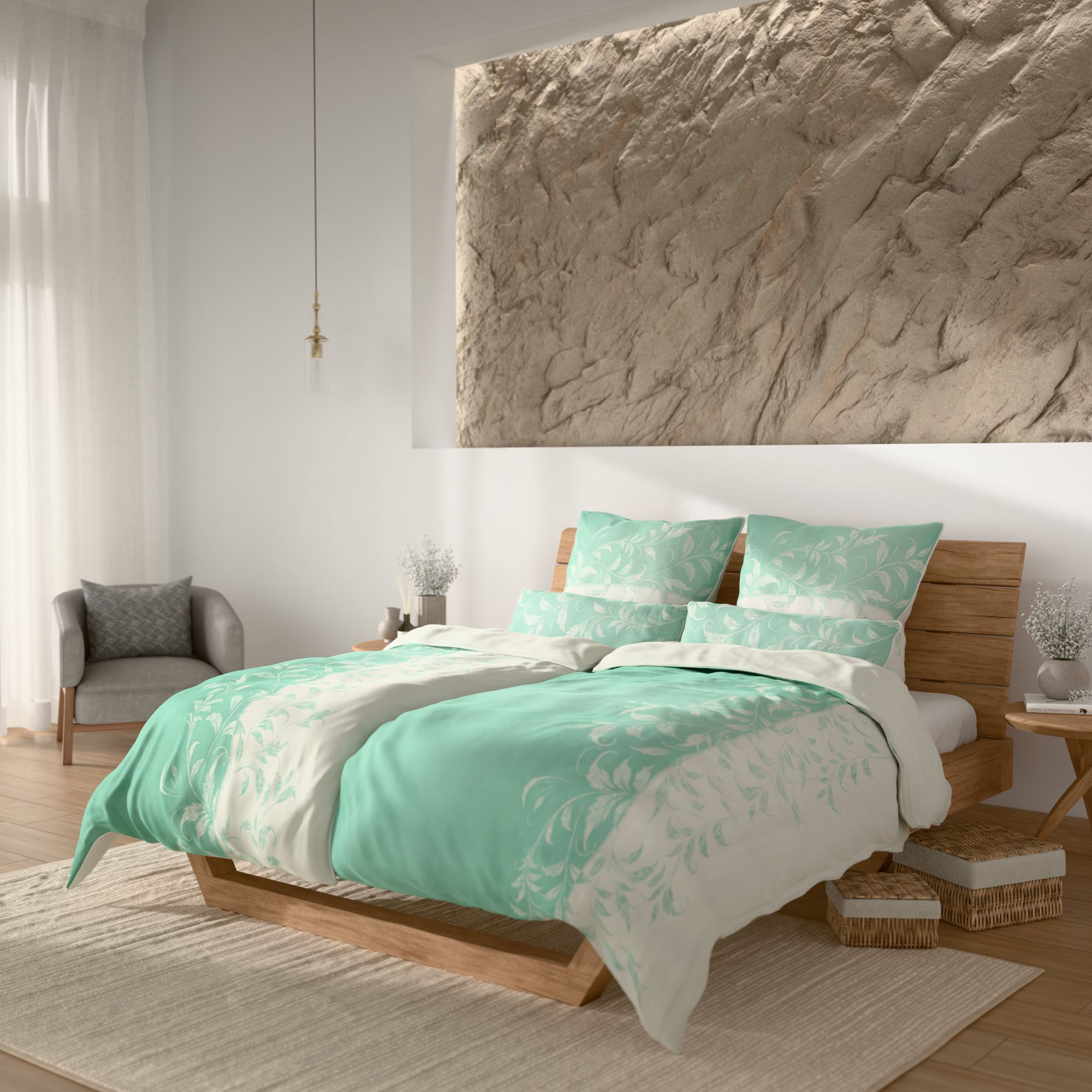 B-Ware JERYMOOD Wendebettwäsche Blätterranke Doppelbett, 6tlg.