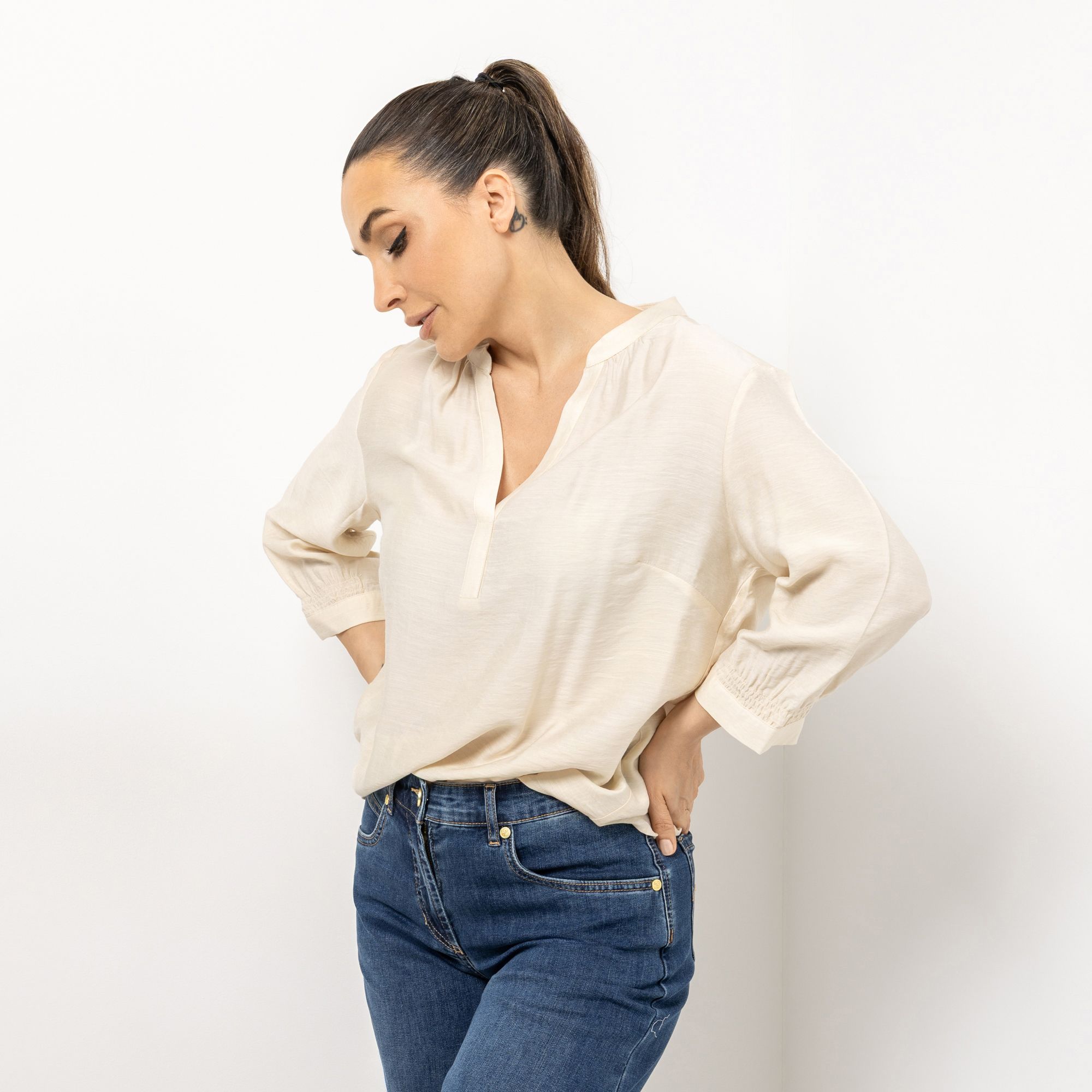 B-Ware DAWID by Dawid Tomaszewski Bluse, 3/4-Arm Serafino-Ausschnitt